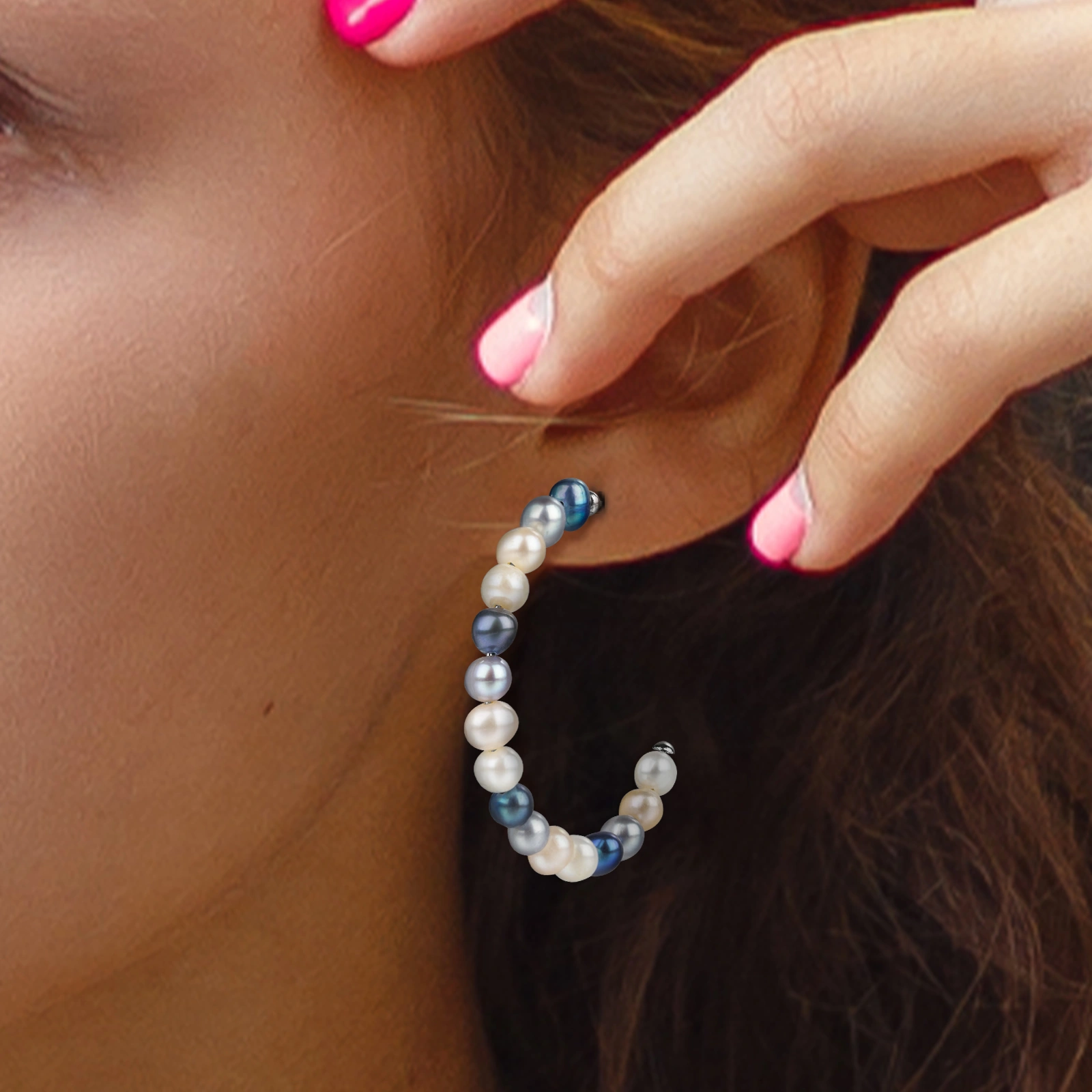 5-6mm mix color pearl c hoop earrings elegant jewelry gift for women girls