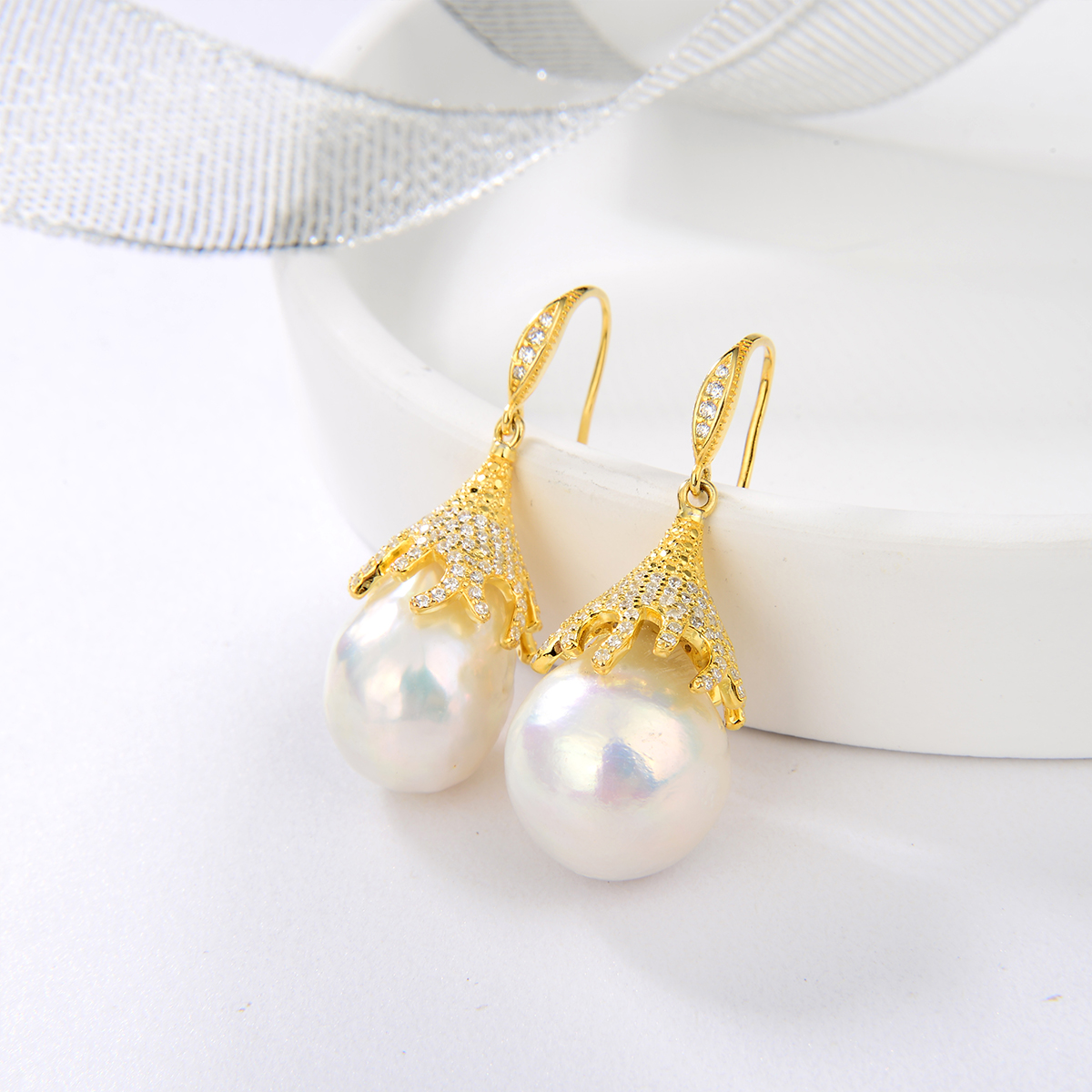 14x20mm freshwater pearl drop earrings with 925 sterling silver cz hook fashion handmade jewelry for women
