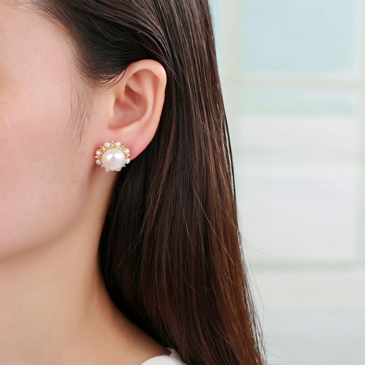 unique flower cluster pearl elegant women jewelry silver stud earrings