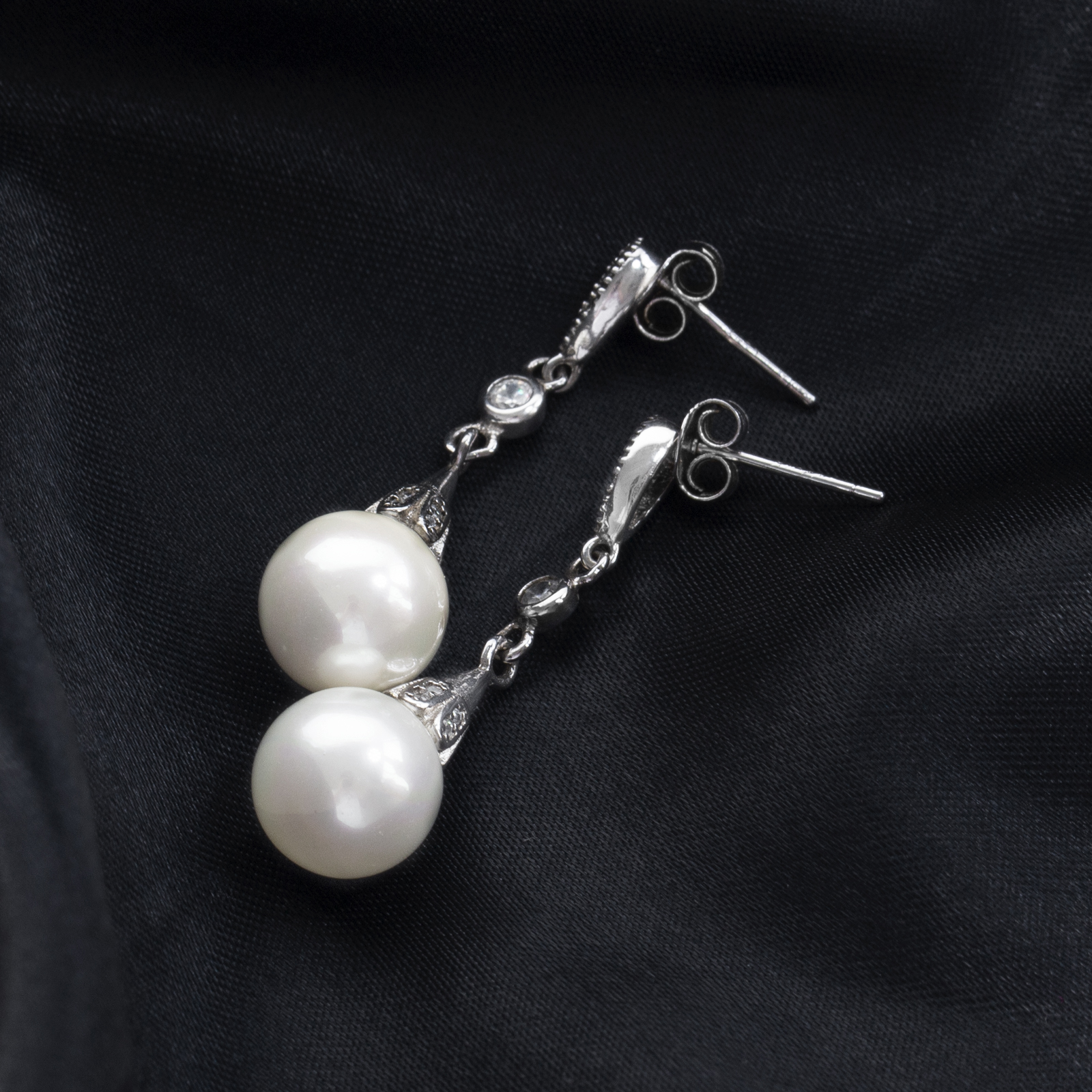 mother of pearl dangle silver cz stud earrings graceful women jewelry
