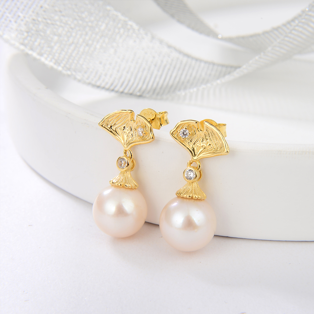 9-10mm freshwater pearl drop earrings gold plated fashion jewelry for women girls