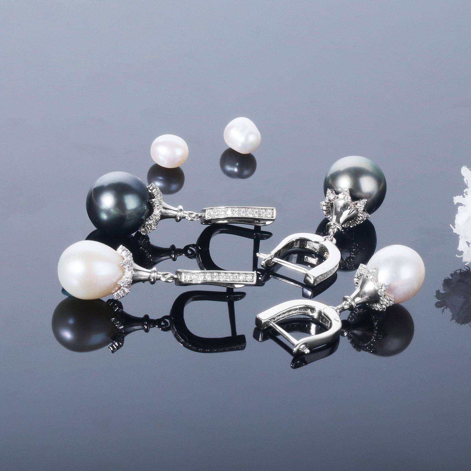 freshwater pearl dangle silver cz huggie earrings graceful women jewelry