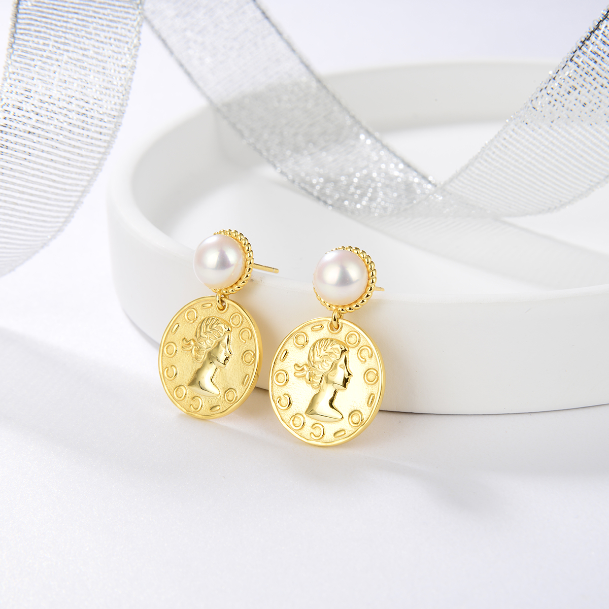 freshwater pearl stud earrings gold plated with silver round vintage drop earrings