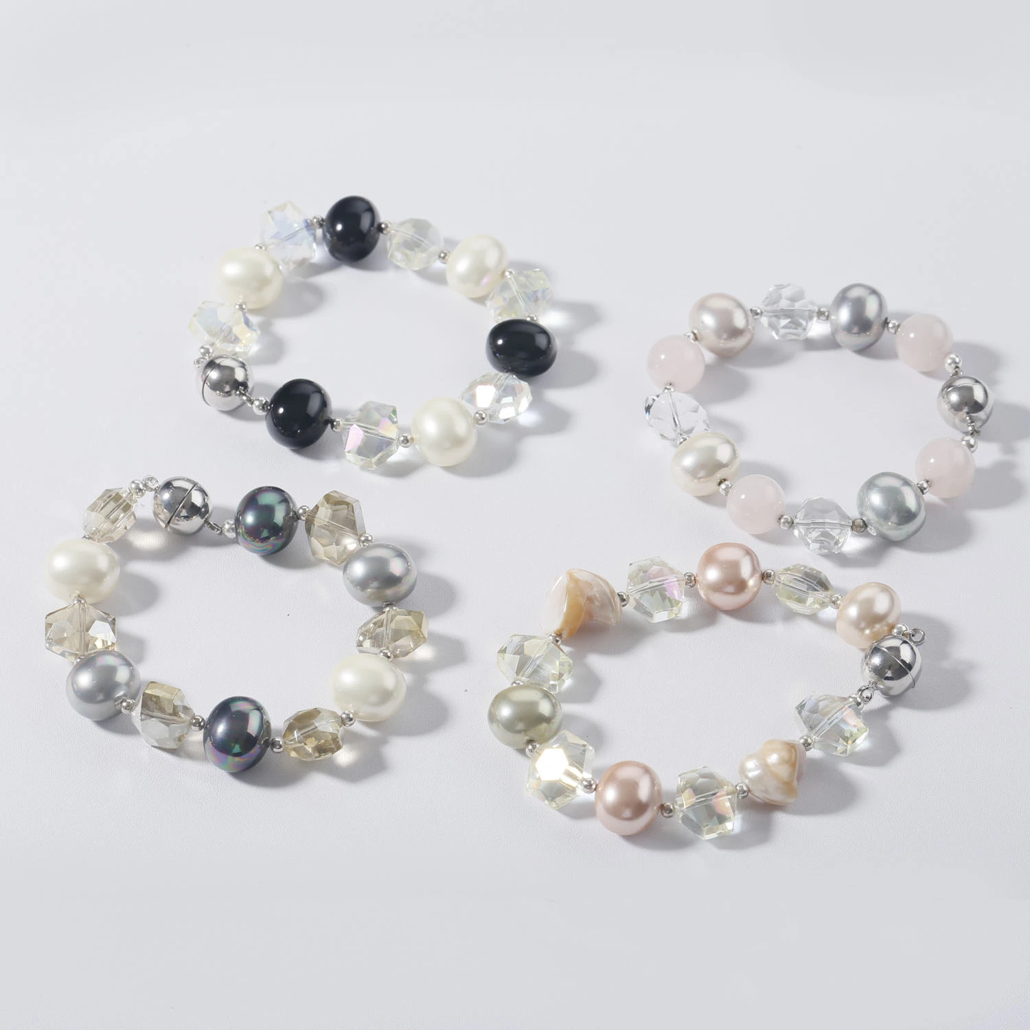 elegant handmade gemstone shell pearl magnetic clasp bracelet for women men