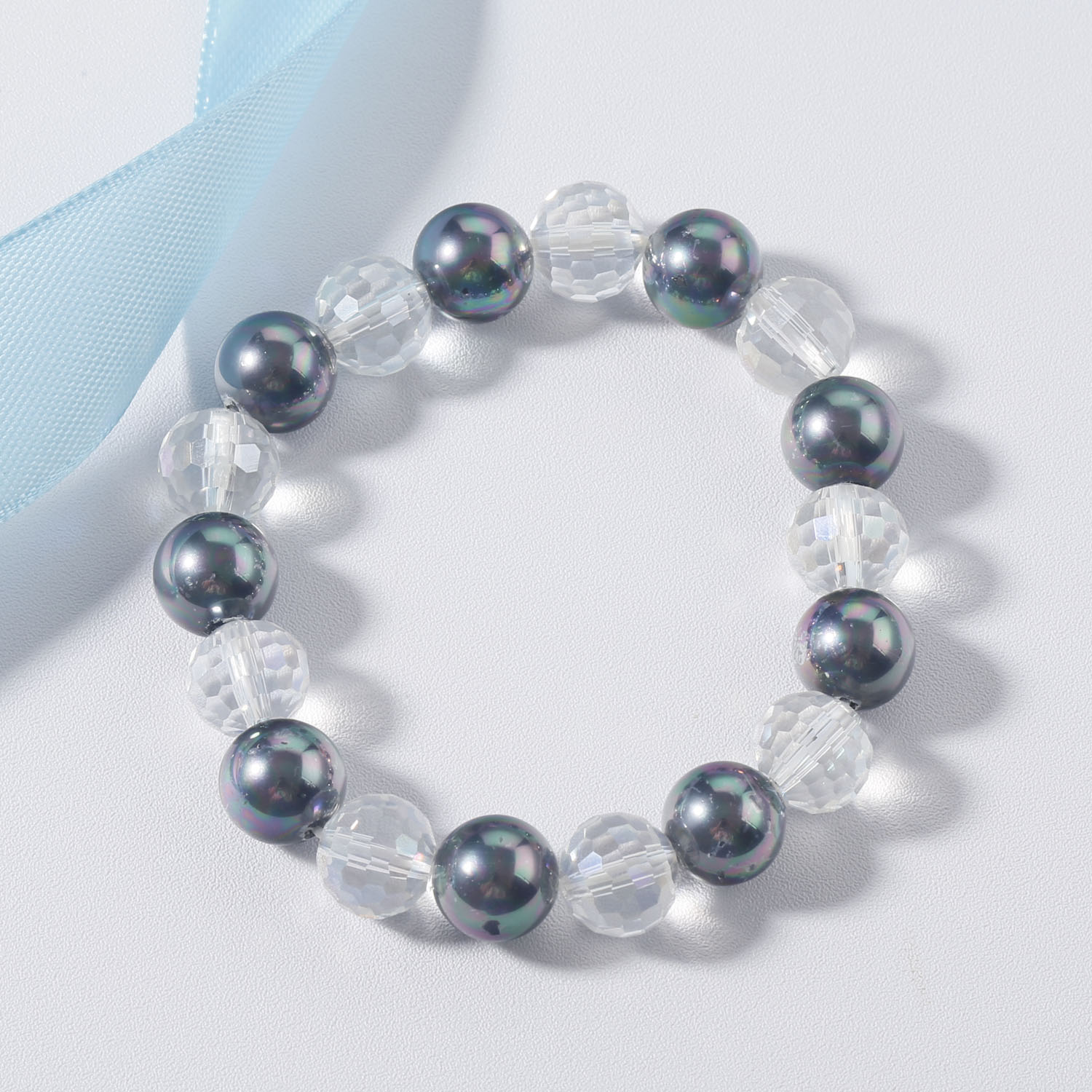 9-10mm faceted crystal beaded stretch bracelet