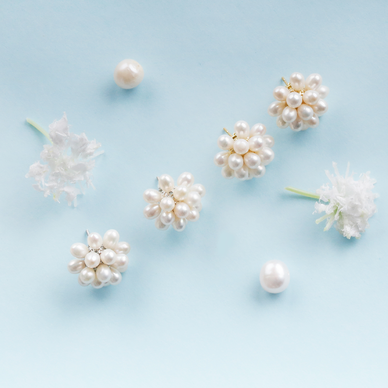 flower cluster oval pearl elegant women jewelry silver stud earrings