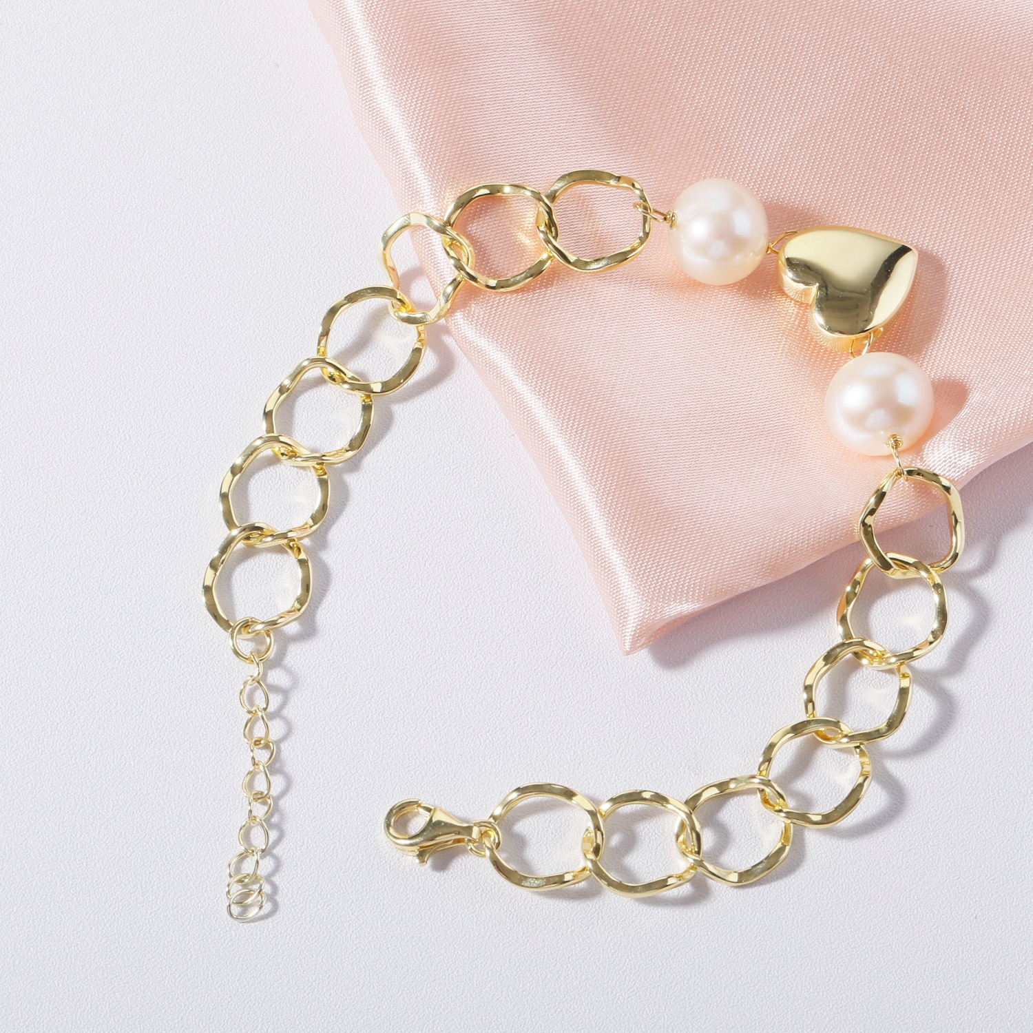 925 sterling silver chain bracelet for women fashion handmade white freshwater pearl bracelet gold plated