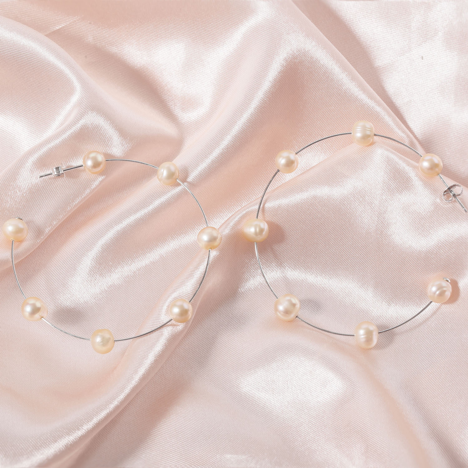 7-8mm pearl mini silver c hoop earrings(pink)
