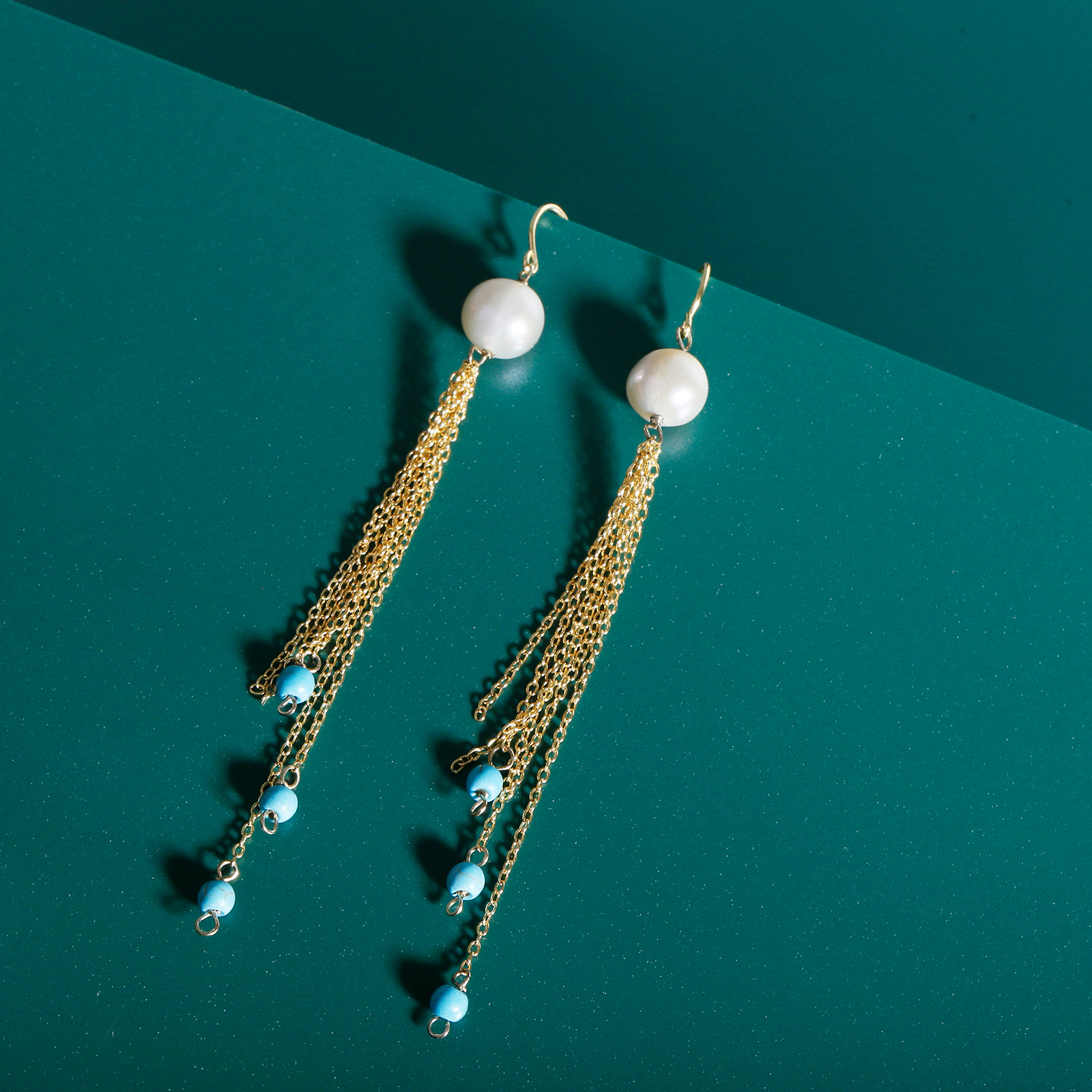 handmade howlite silver pearl hook earrings fashion elegant silver tassel drop earrings