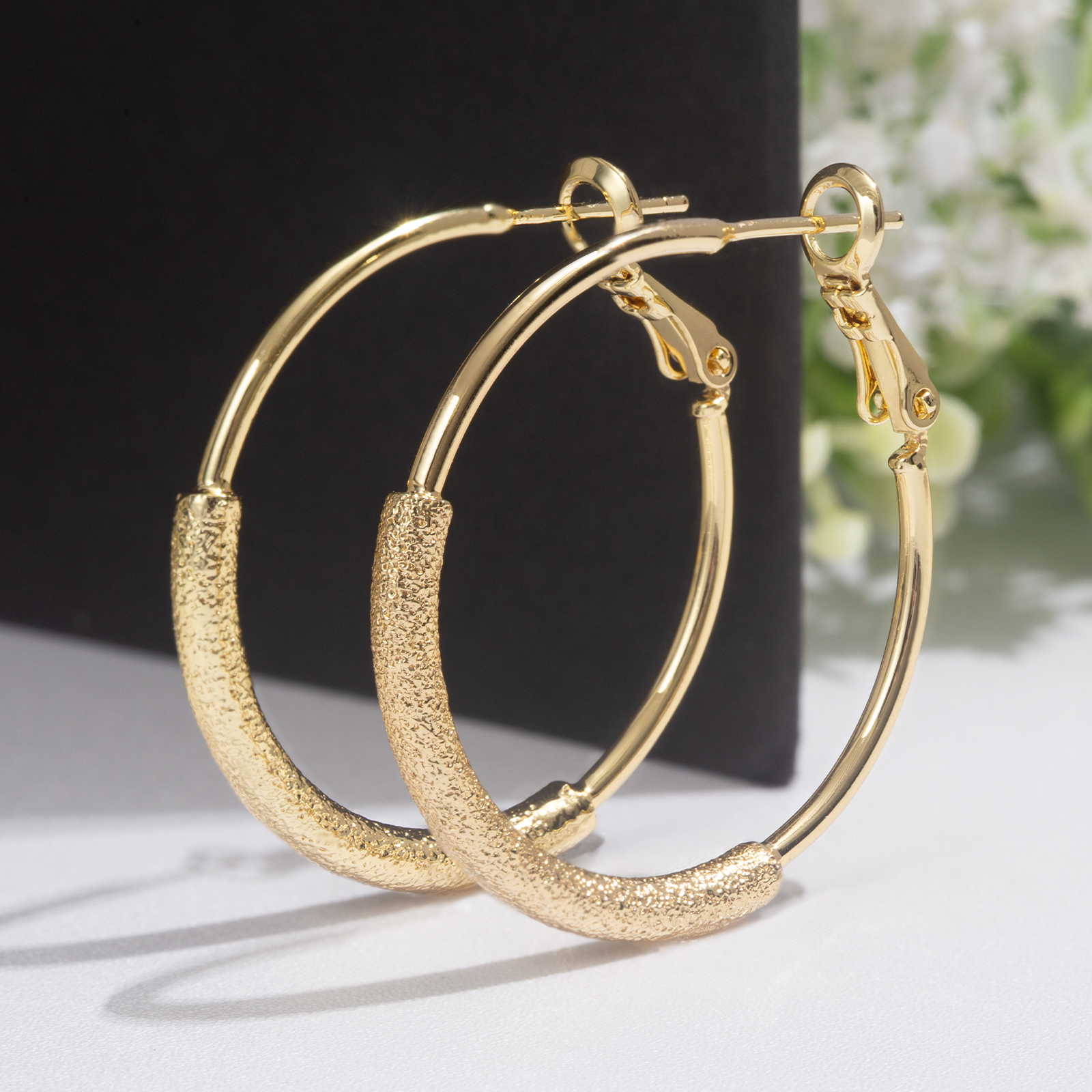 brass large round hoop earrings with 925 sterling silver stud for women girls best jewelry party gifts