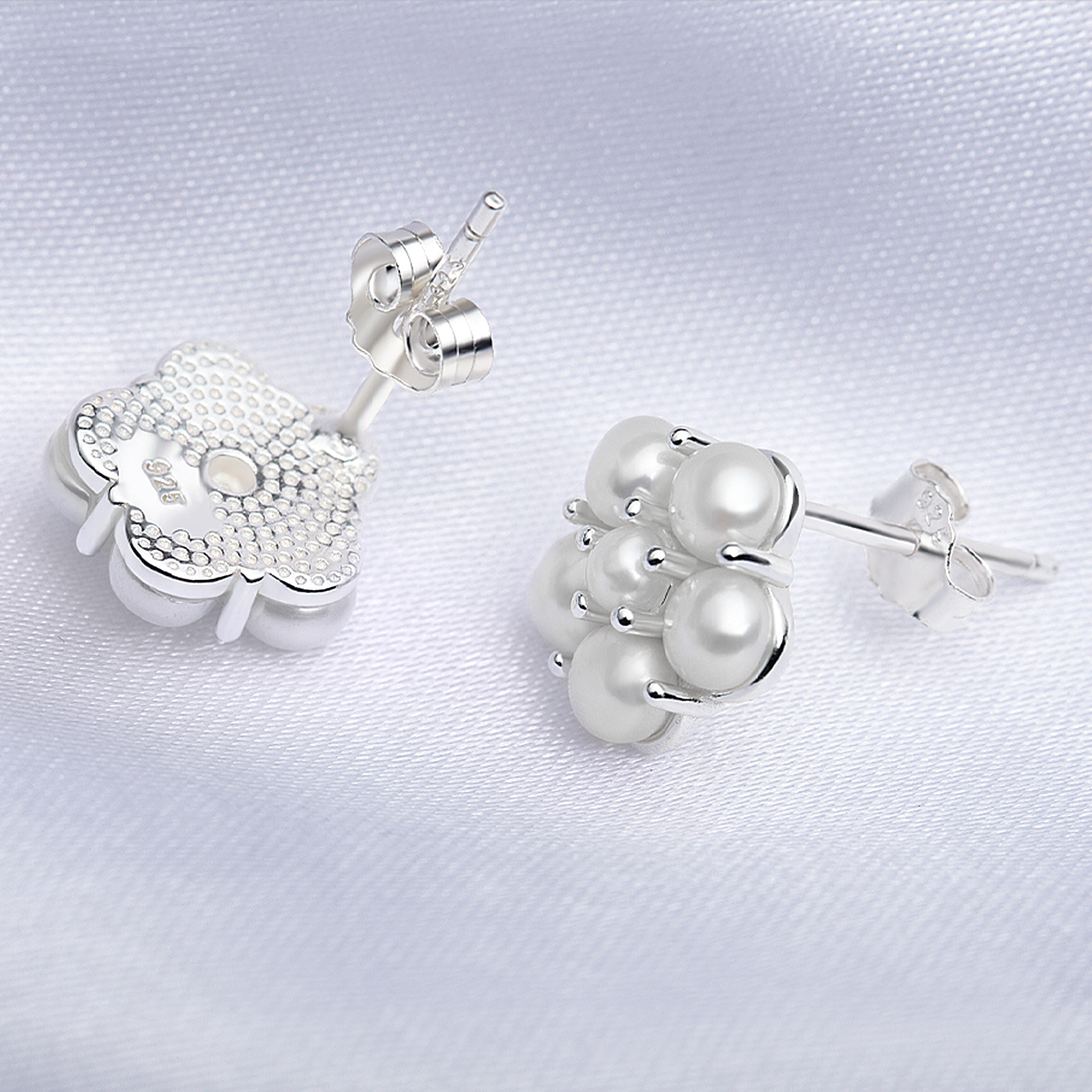 mini button grey freshwater pearl flower stud earrings rhodium plated women jewelry