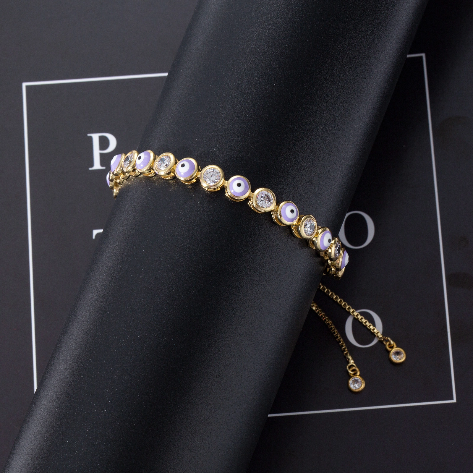 purple evil eyes charm brass adjustable chain bracelet for women men