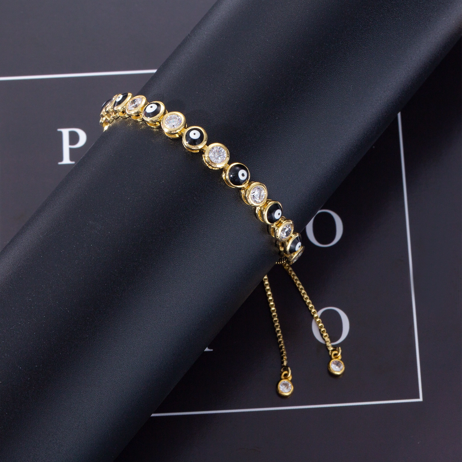 black evil eyes charm brass adjustable bracelet for women men