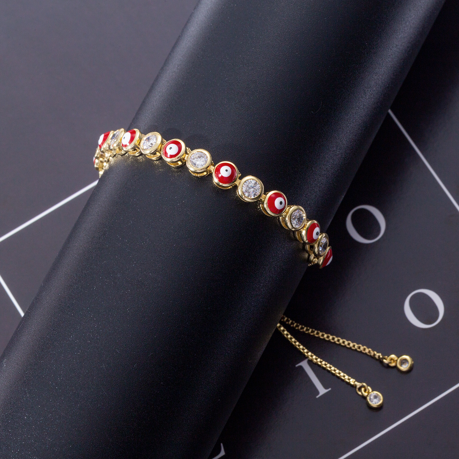 handmade brass chain enamel bracelet red evil eyes unique women men jewelry