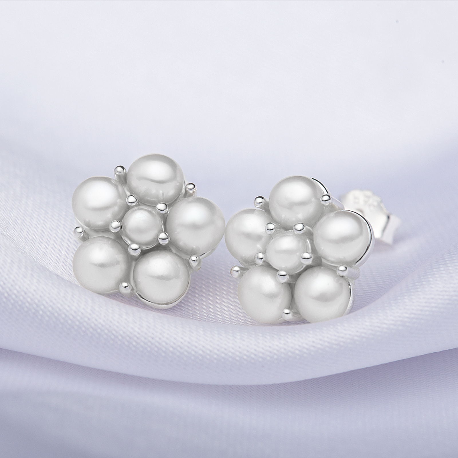 2-2.5mm,3.5-4mm grey button flower cluster freshwater pearl silver stud earrings for women