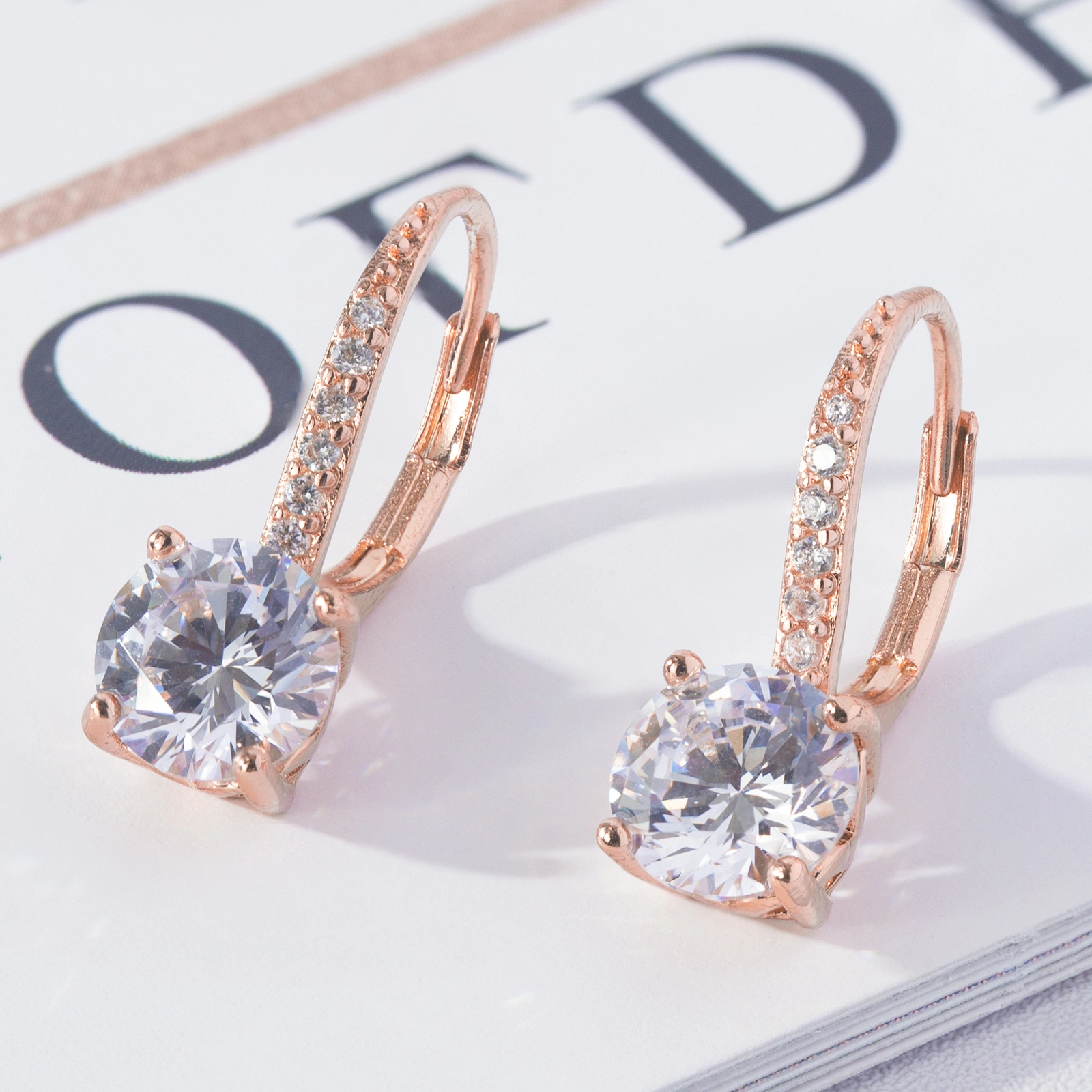925 sterling lever back silver earrings fashion square cz earrings for women girls rose plated