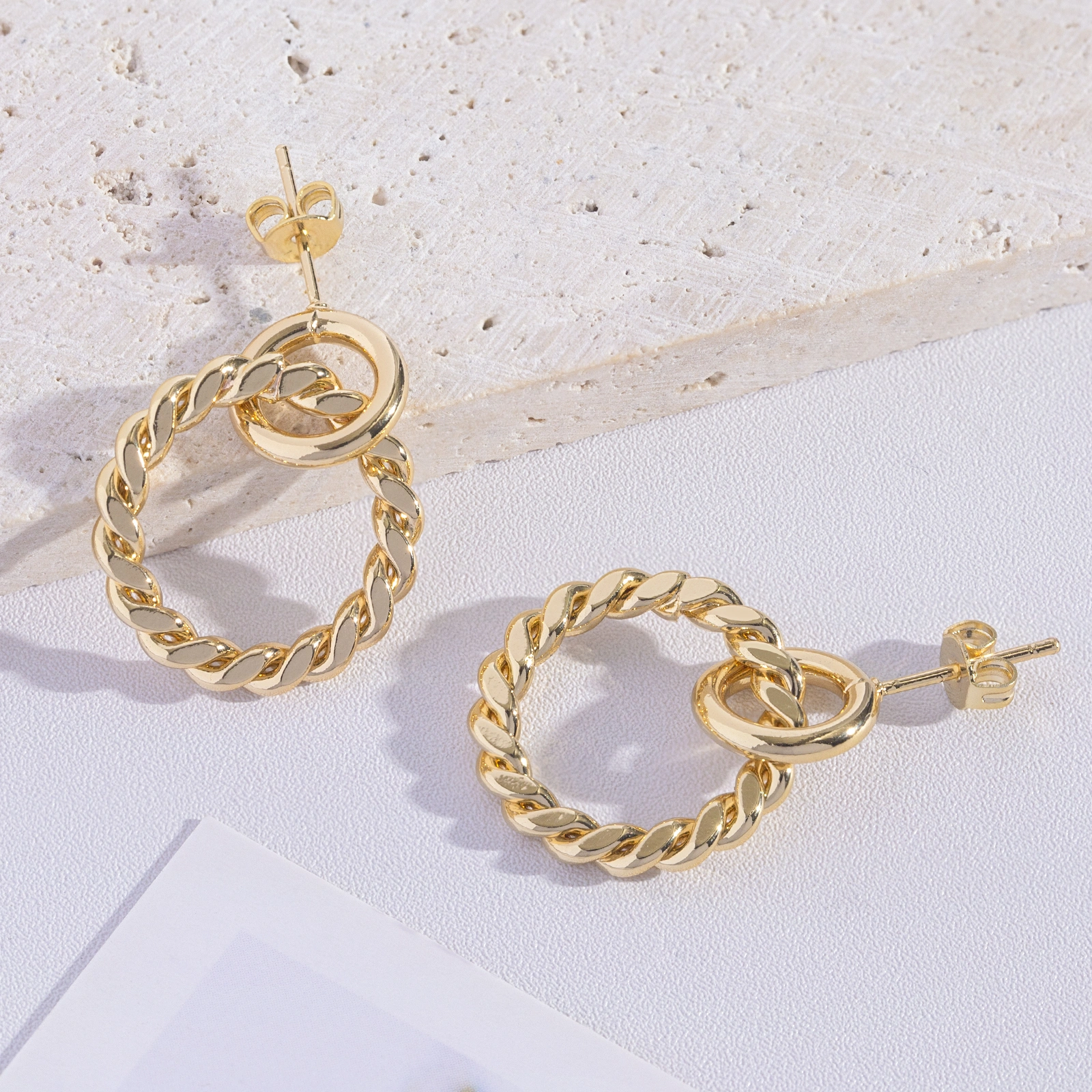brass interweave twist round drop silver stud earrings large round drop vintage fashion jewelry