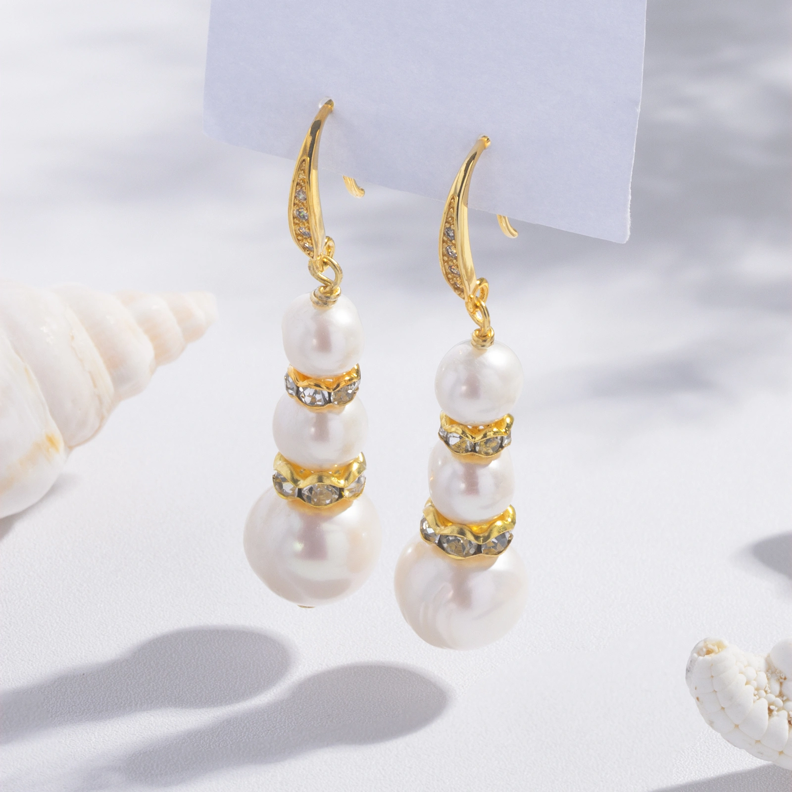 freshwater pearl drop earrings fashion handmade elegant brass hook earrings with cz