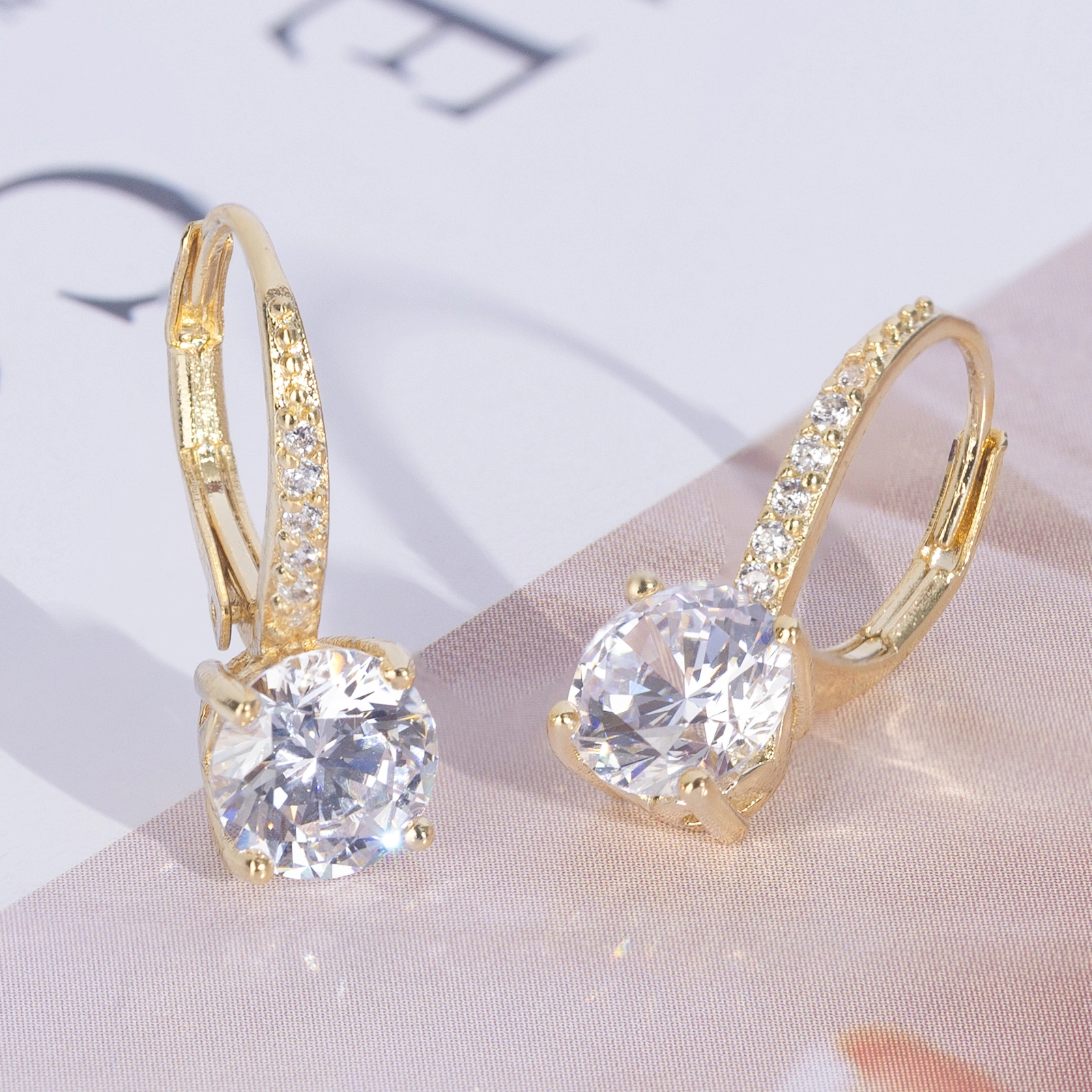 silver lever back earrings fashion 7.5mm cz drop silver earrings for women girls gold plated