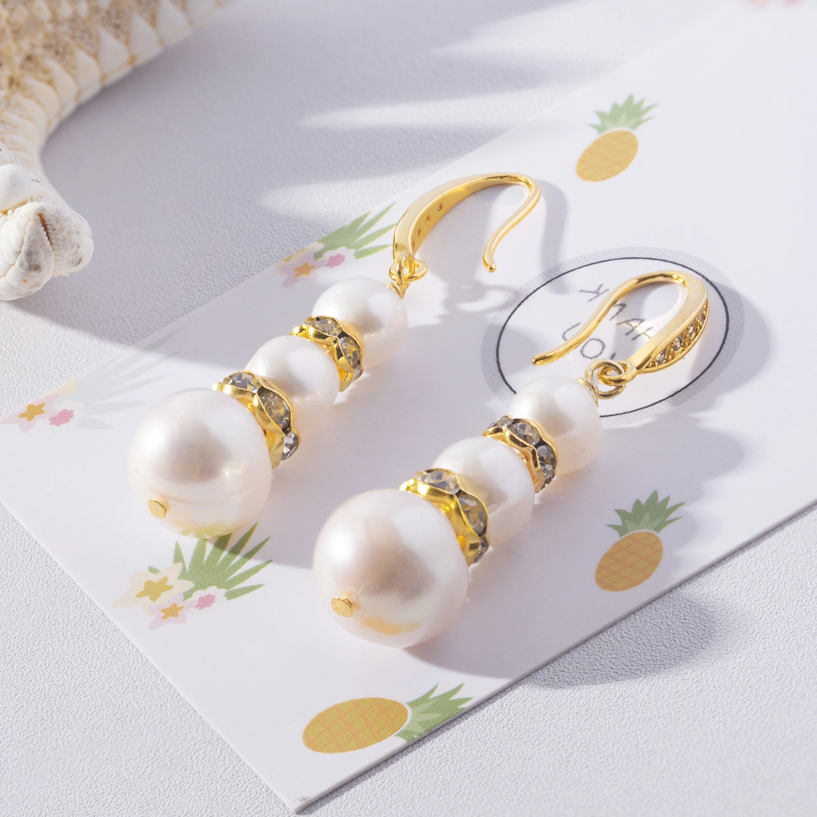 brass earrings for women fashion luxurious cubic zirconia with freshwater pearl drop pearsonal trilaminar dangle earrings