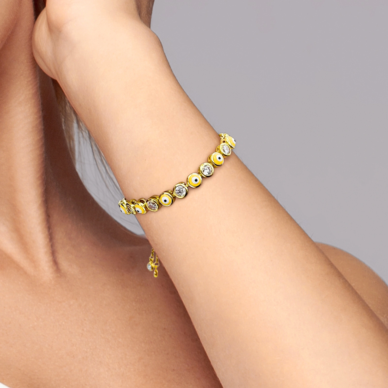 handmade brass chain enamel bracelet yellow evil eyes unique women men jewelry