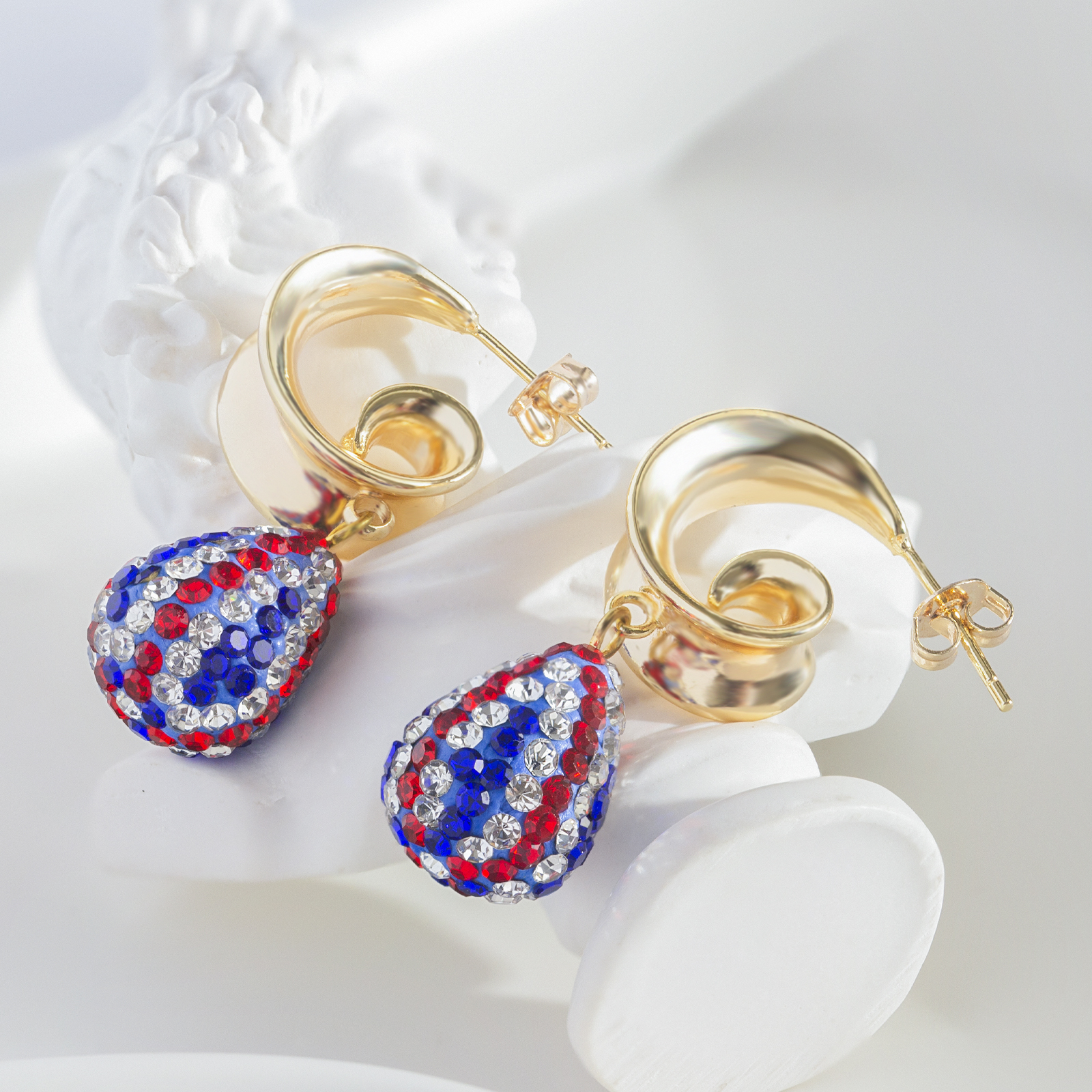 teardrop shape drop brass hoop earrings with 925 sterling silver post elegant crystal earrings