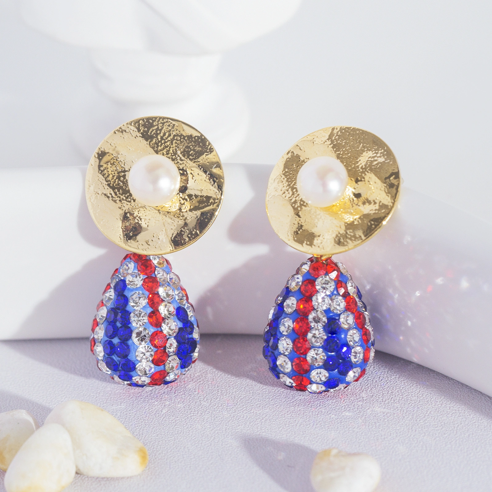 12x15mm colorful teardrop shape crystal brass pearl stud earrings