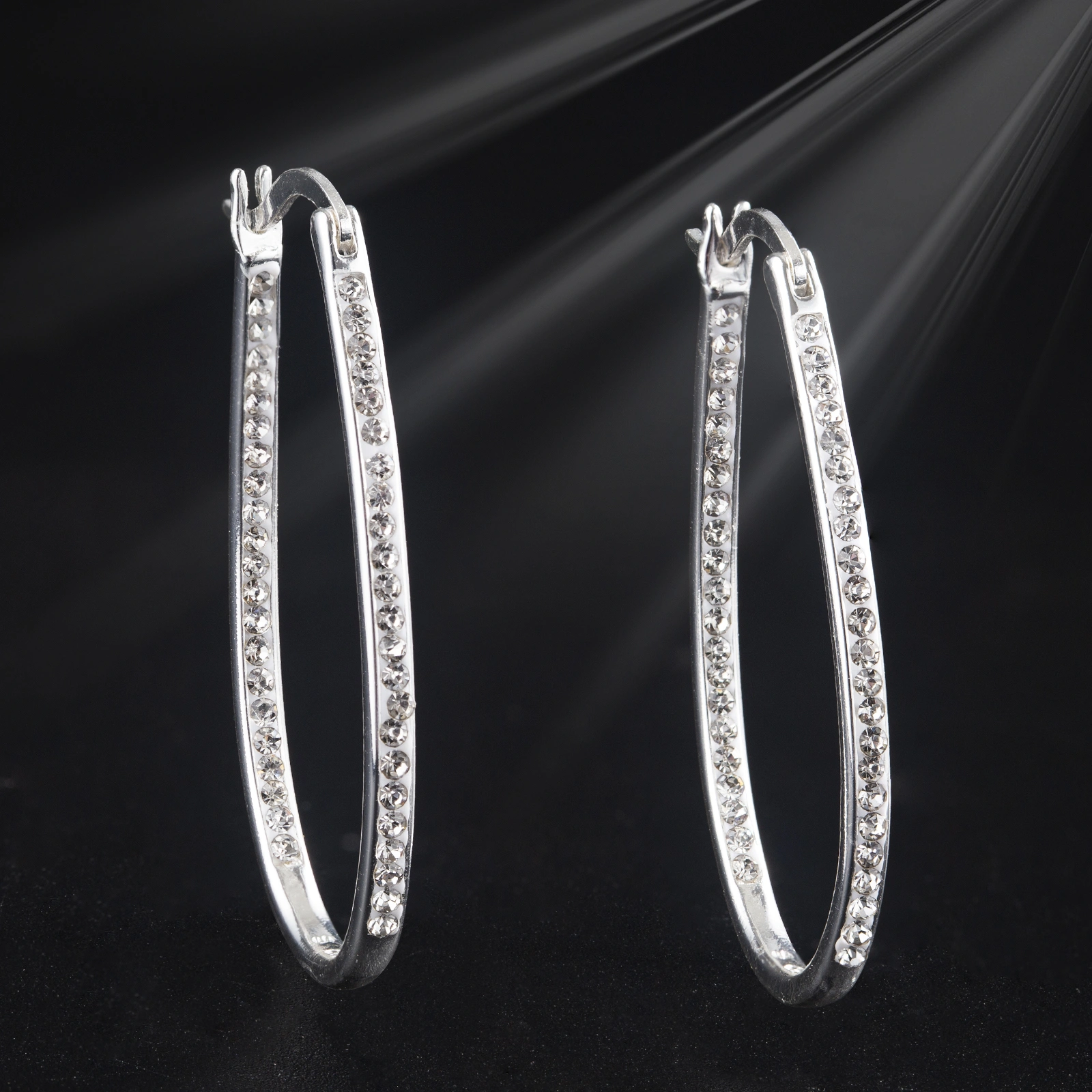 top-clip hoop brass earrings crystal paved for women elegant sparkling jewelry