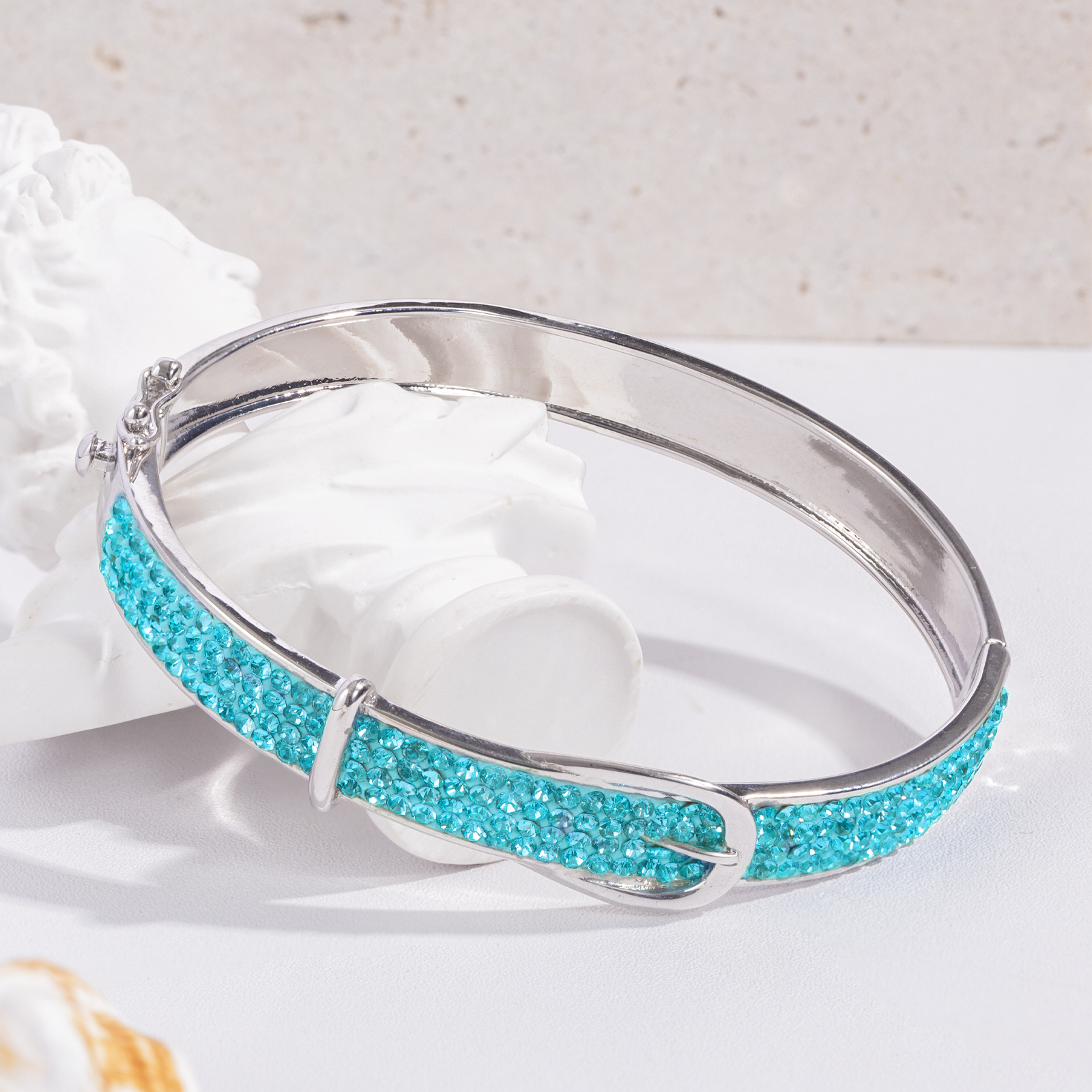 fashion elegant crystal paved belt shape brass bangle for women men