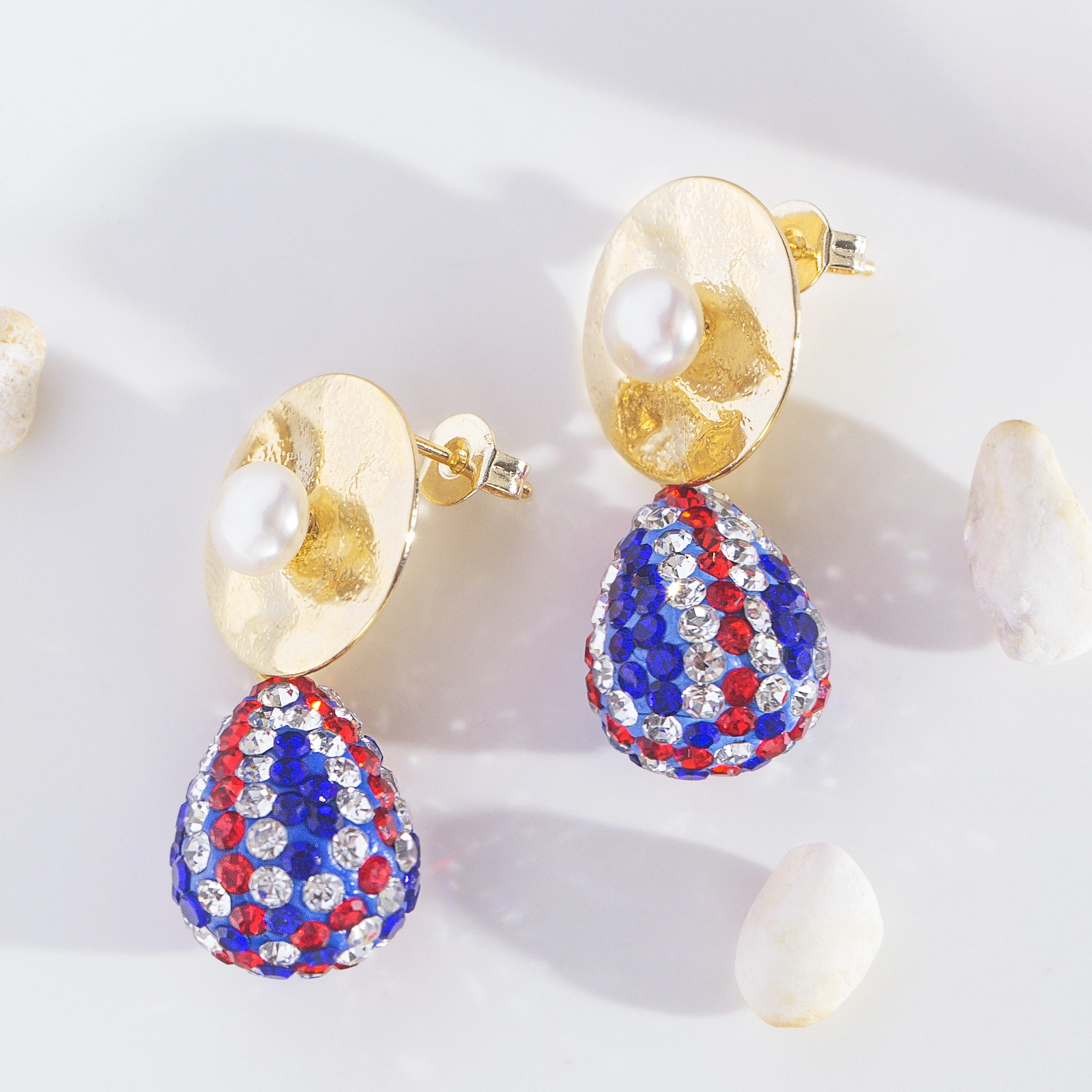 5-6mm brass pearl stud earrings elegant 12x15mm colorful crystal earrings for women girls