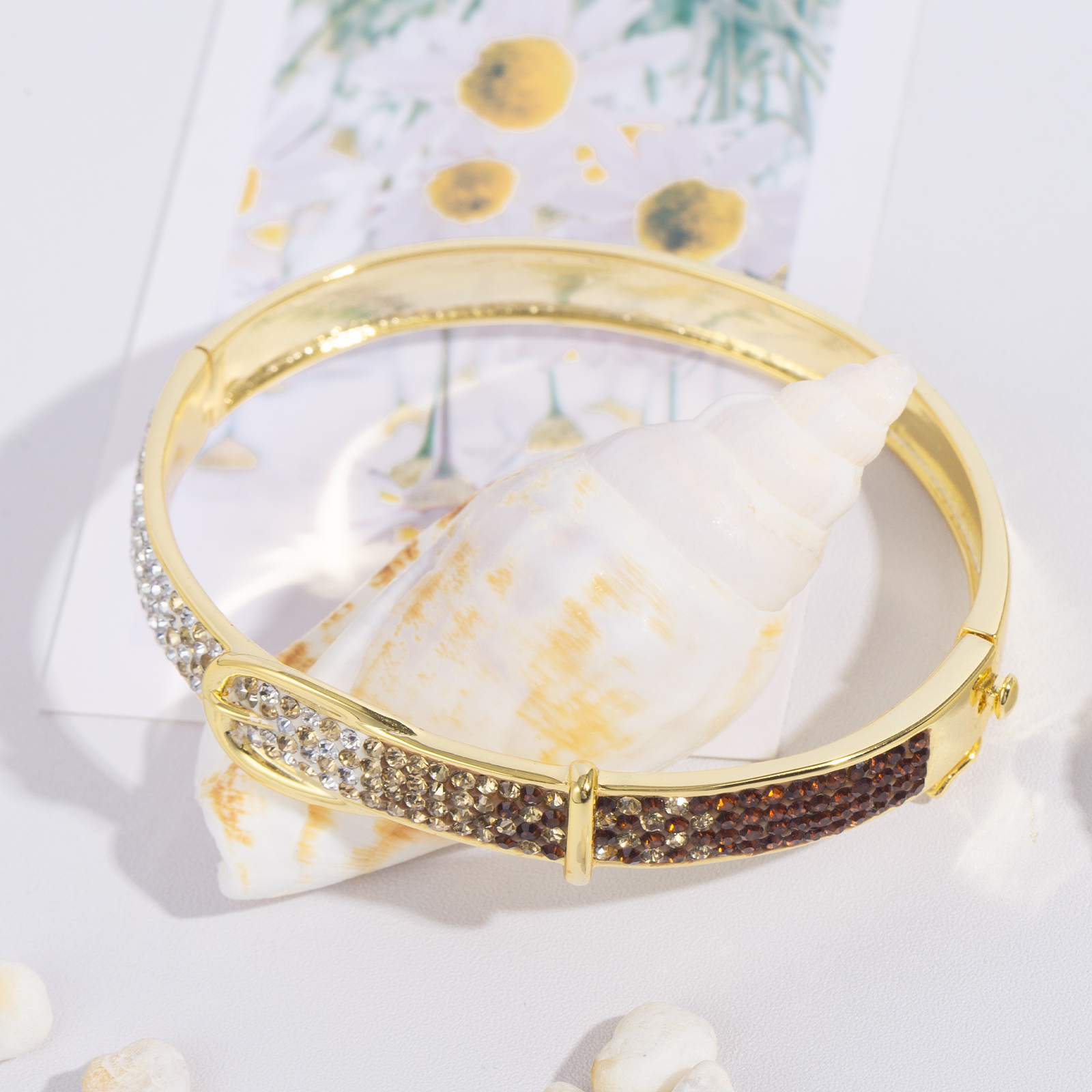 brass bracelet fashion elegant women jewelry sparkling crystal paved brass bangle