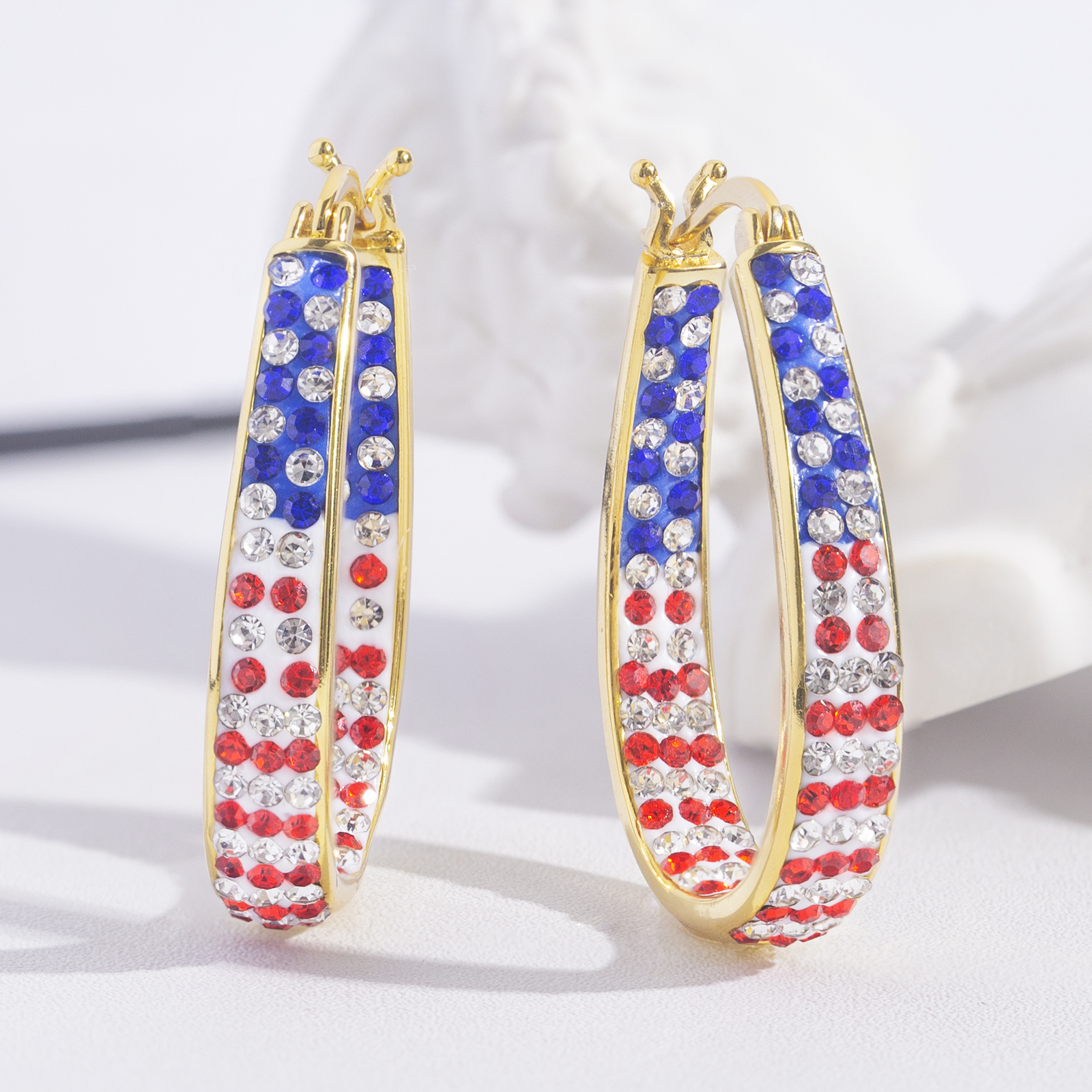 brass clip top hoop earrings with coloful crystal for women girls elegant women jewelry