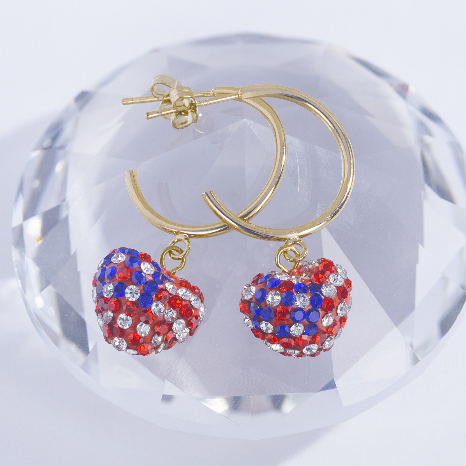 the Old Glory crystal earrings for women girls brass hoop with S925 post