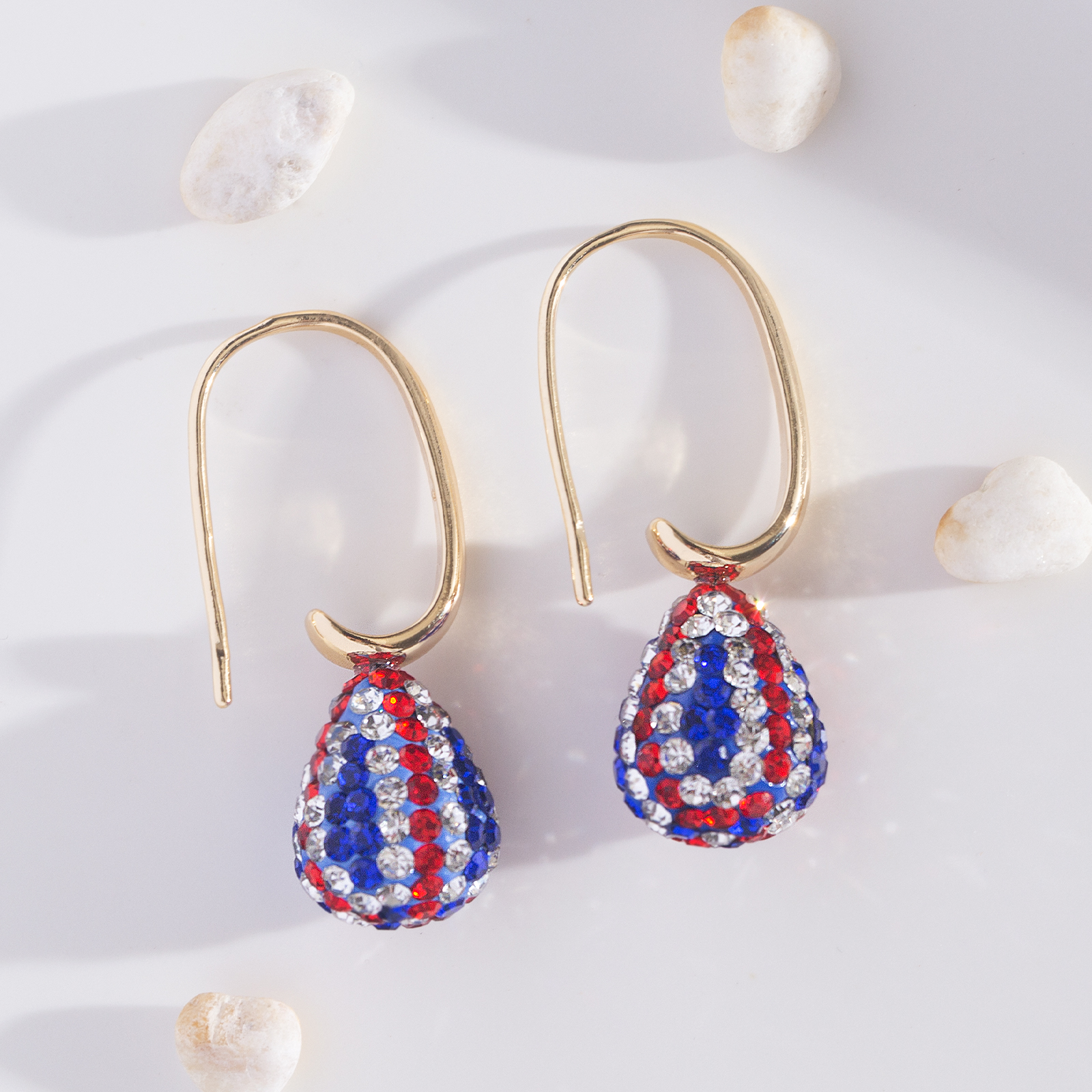 the Old Glory crystal drop brass earrings for women girls jewelry gifts