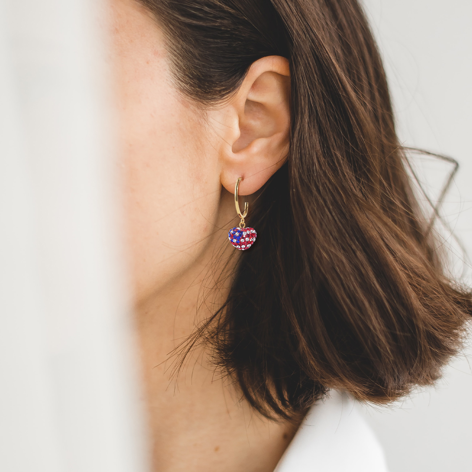 14mm colorful heart shape crystal earrings with brass hoop