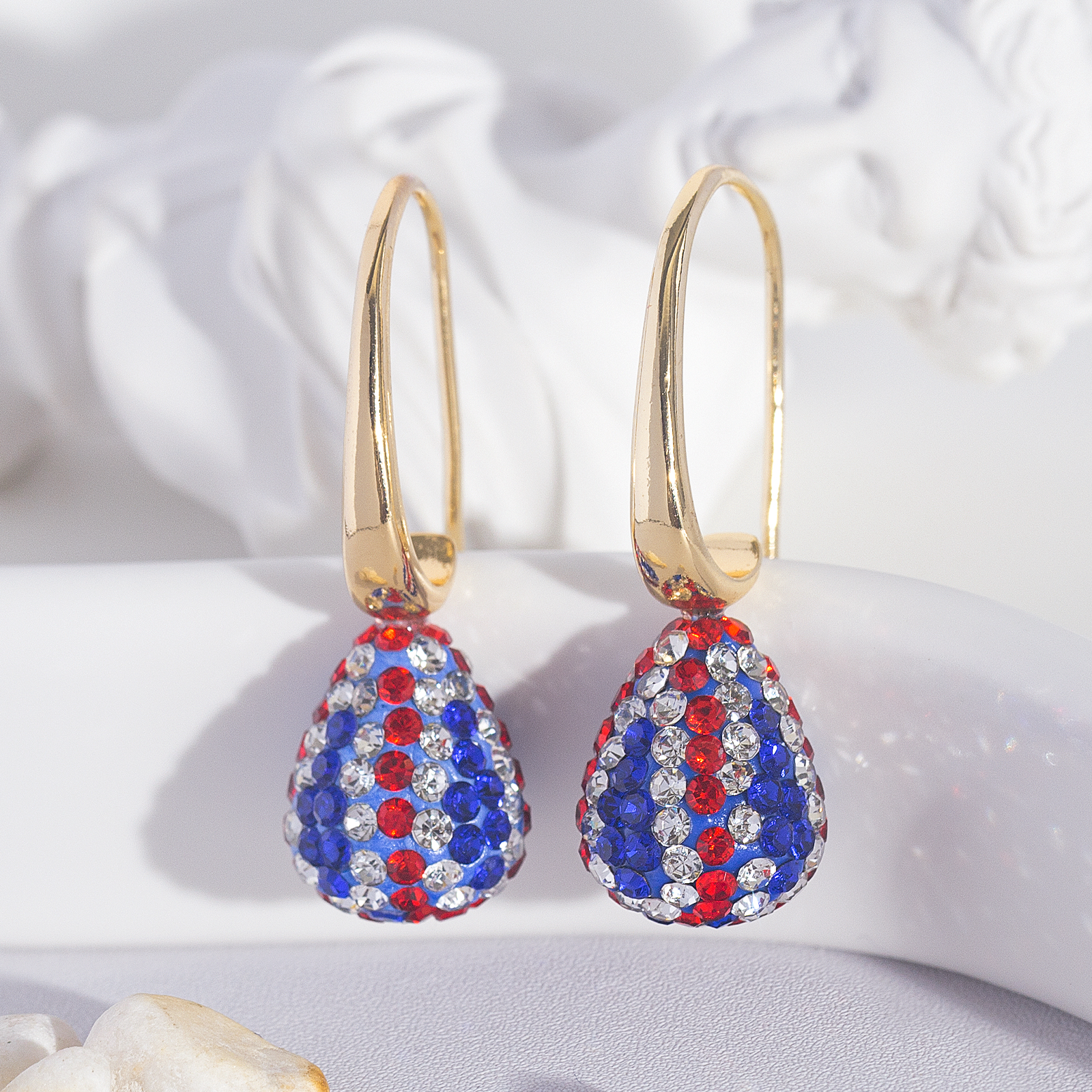 12x15mm colorful teardrop shape crystal brass earrings
