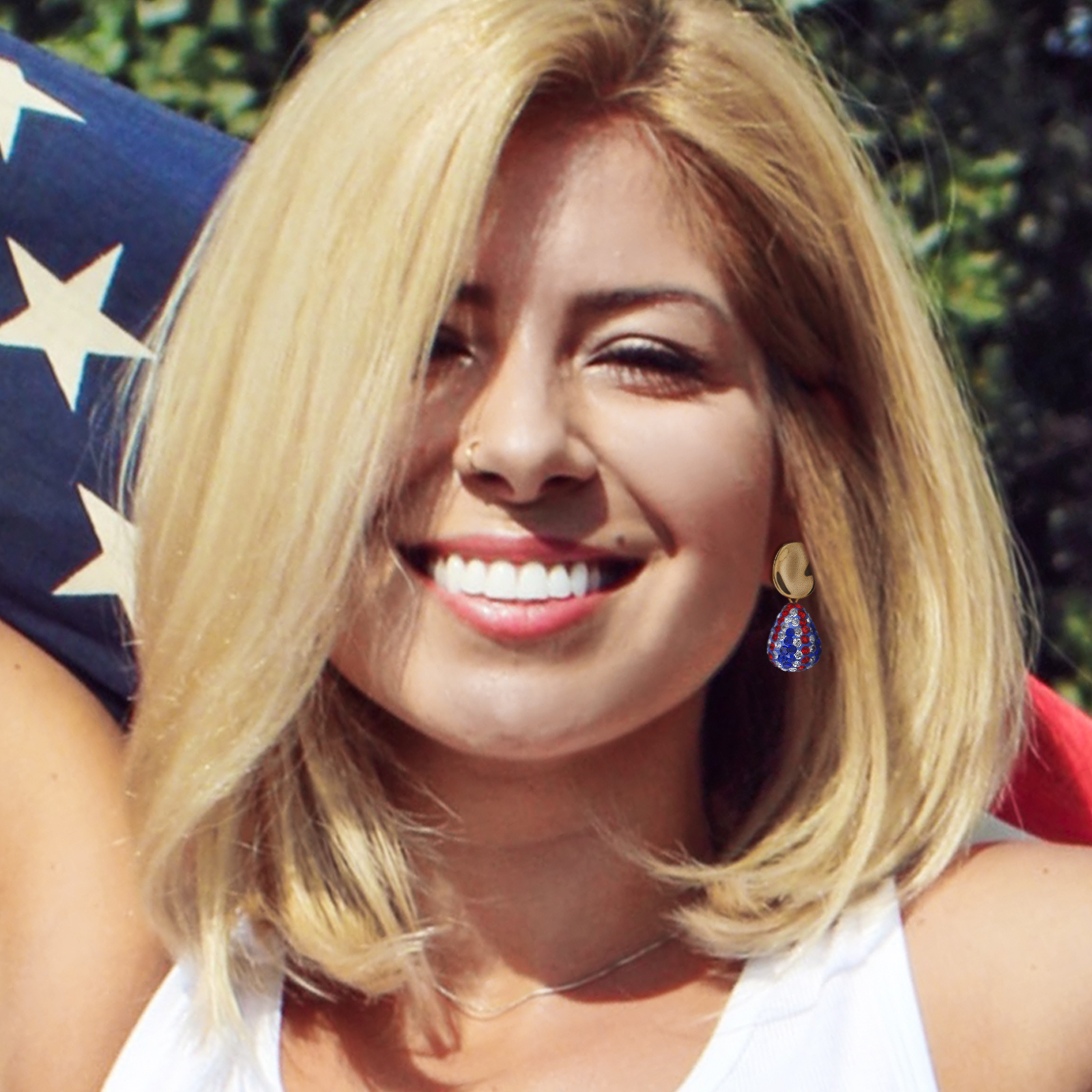 the Old Glory crystal drop brass earrings for women girls