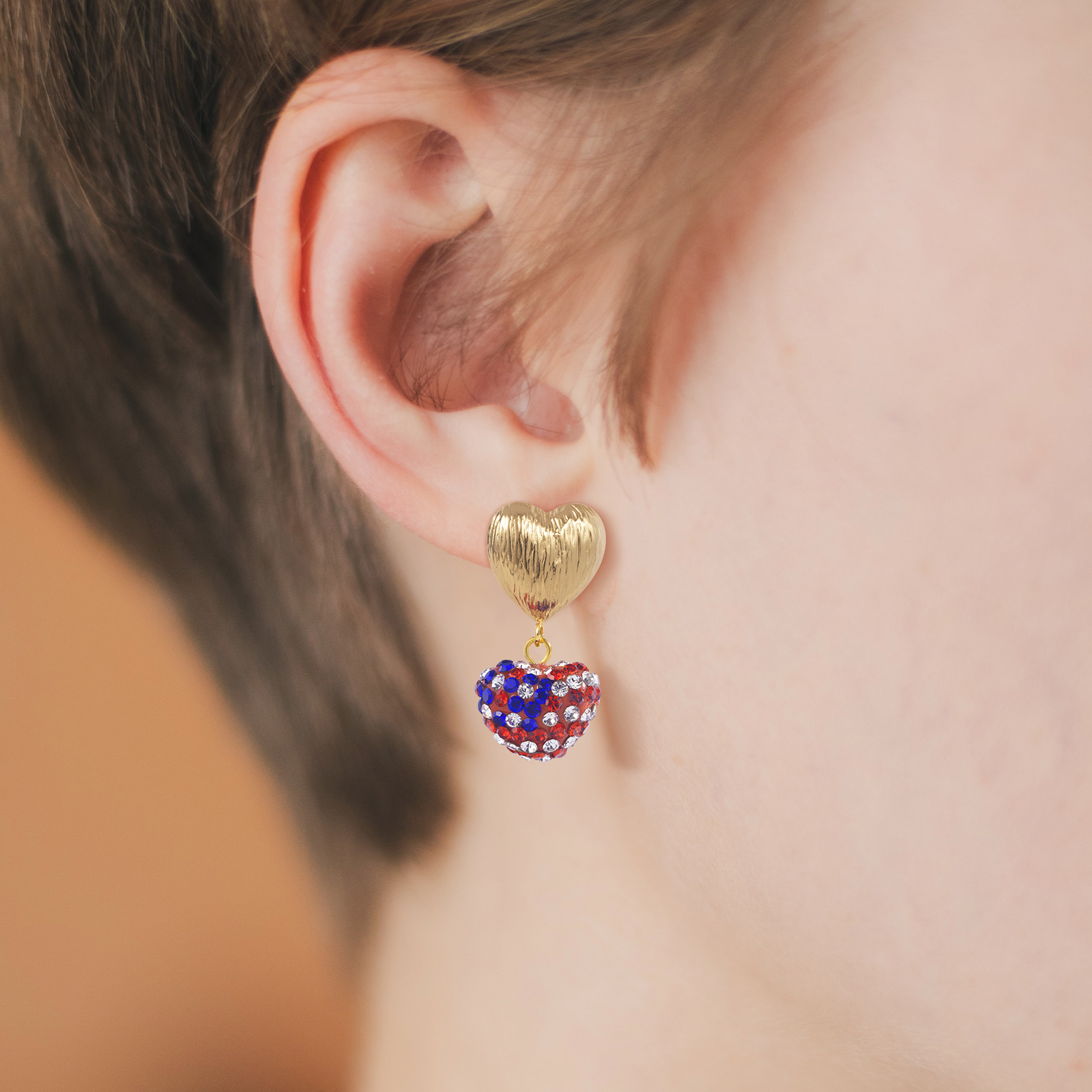 the Old Glory crystal drop earrings for women girls brass charm silver stud earrings
