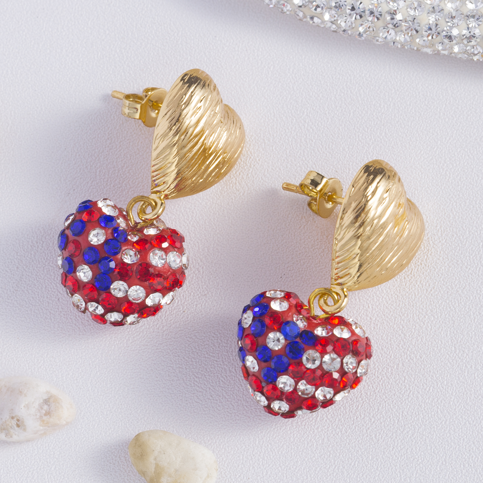 14mm colorful heart shape crystal drop earrings with brass heart charm