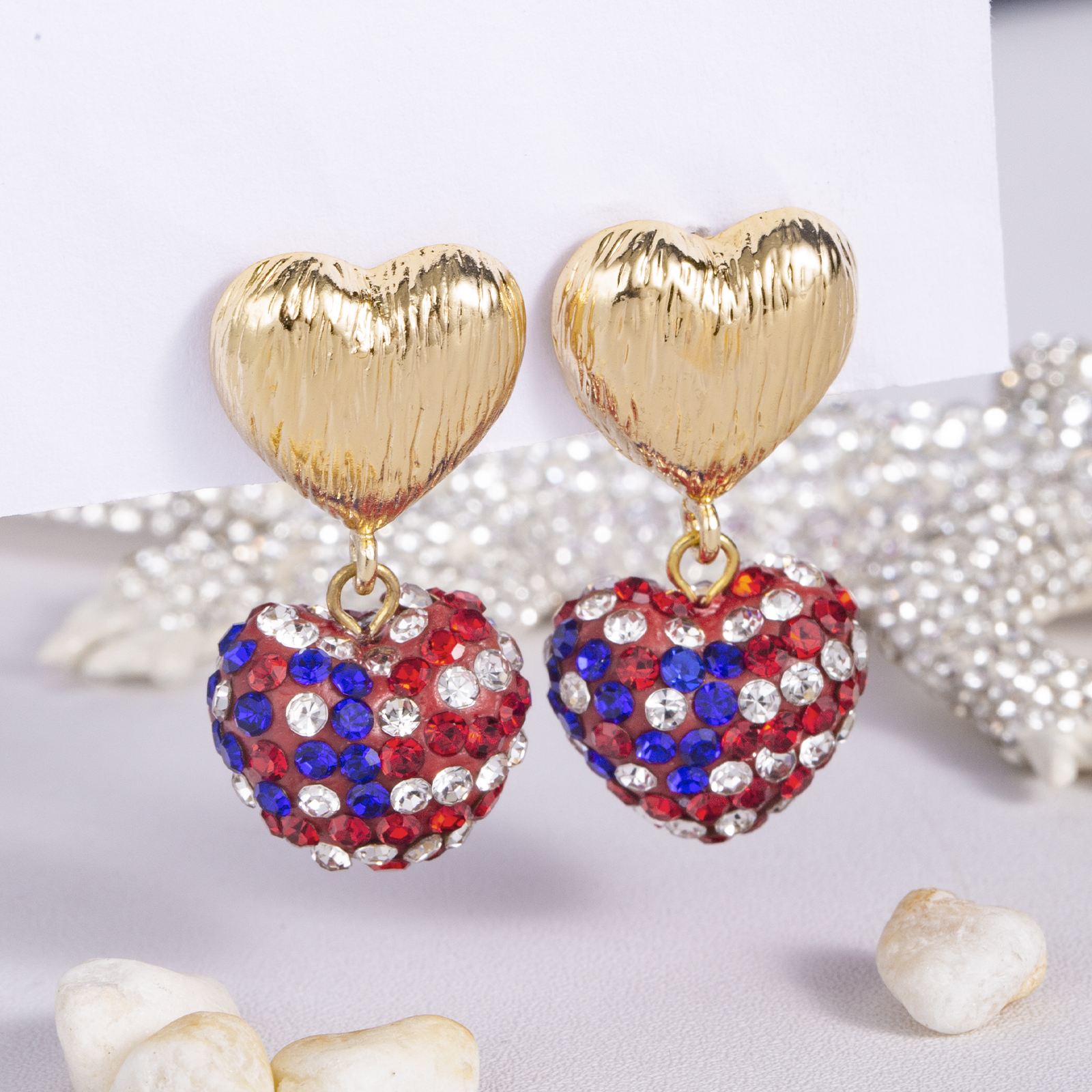 brass heart shape charm earrings with 925 sterling silver post elegant crystal drop earrings