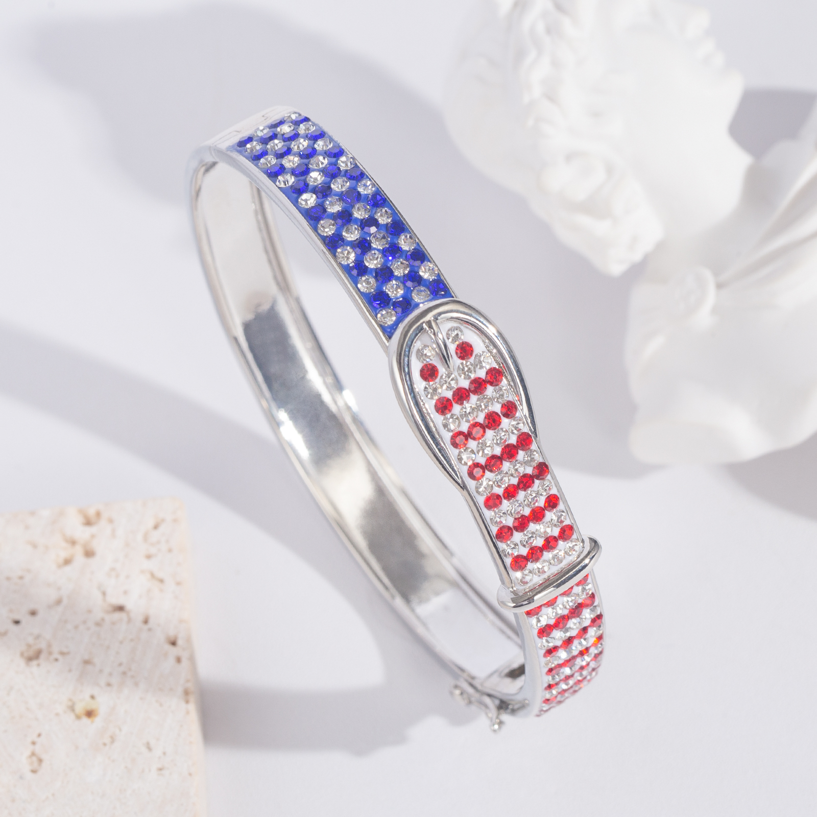brass oval belt shape bracelet fashion brass bangle with multicolor crystal for women