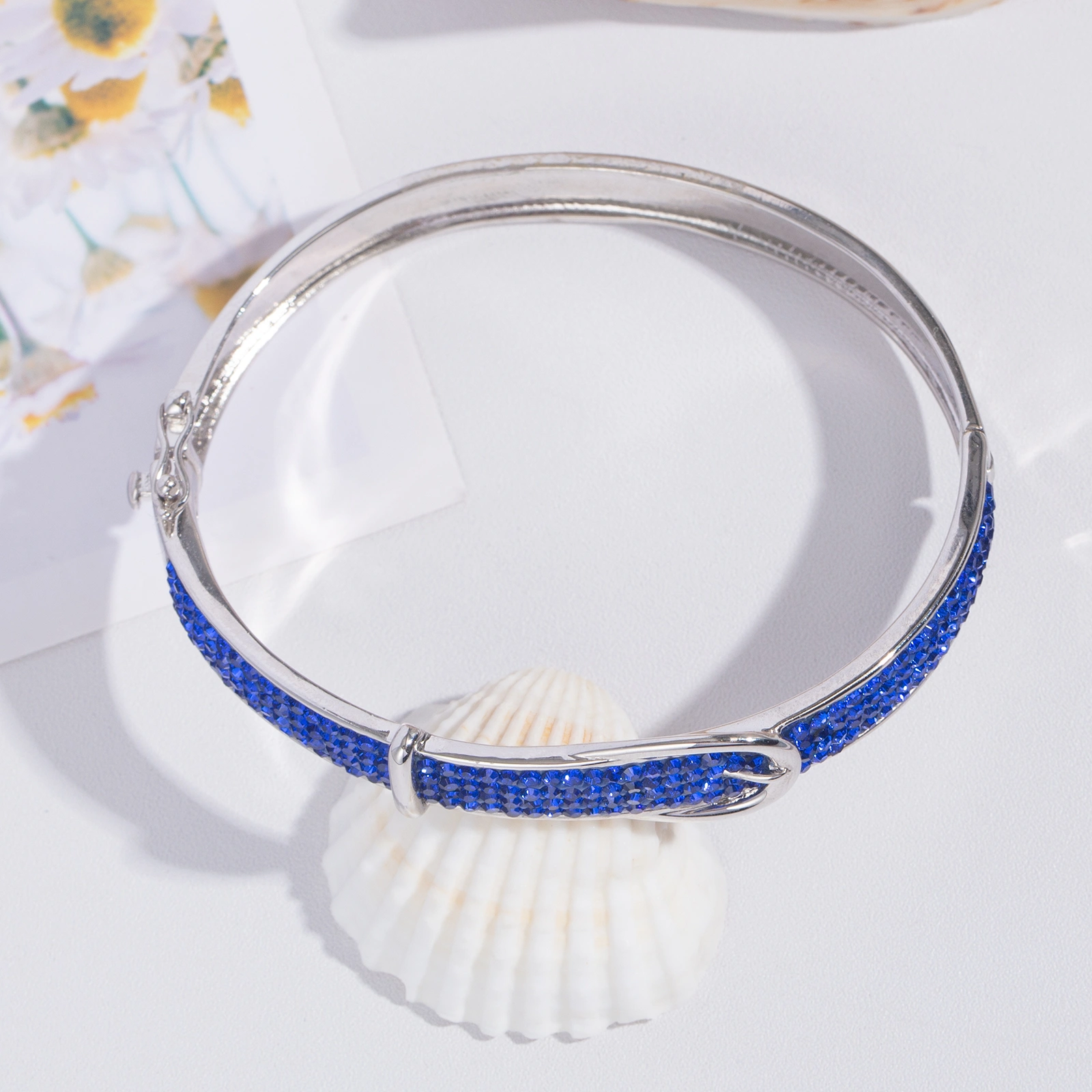 fashion elegant women jewelry sparkling blue crystal paved brass bangle