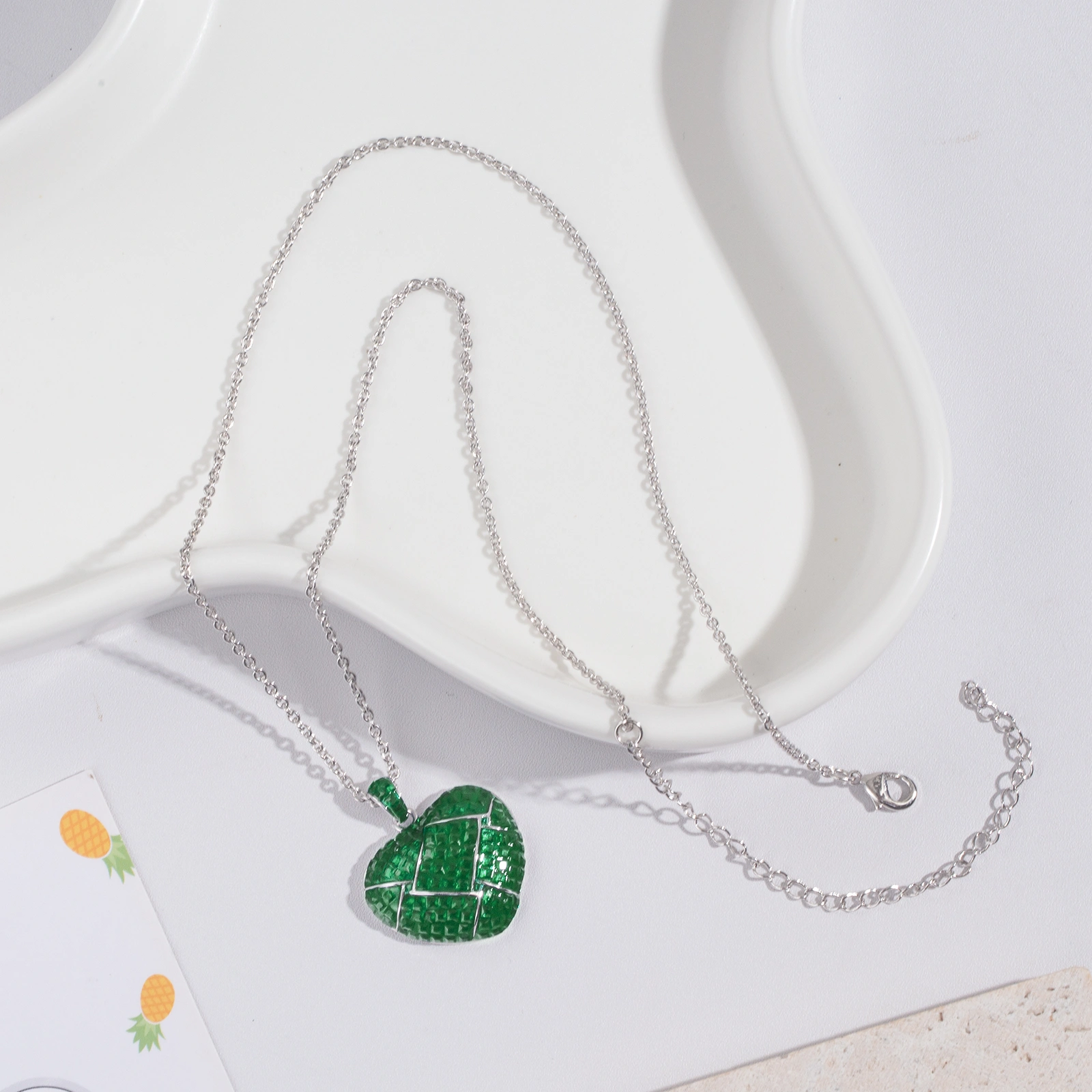 brass pendant necklace paved with created emerald fashion heart shape pendant