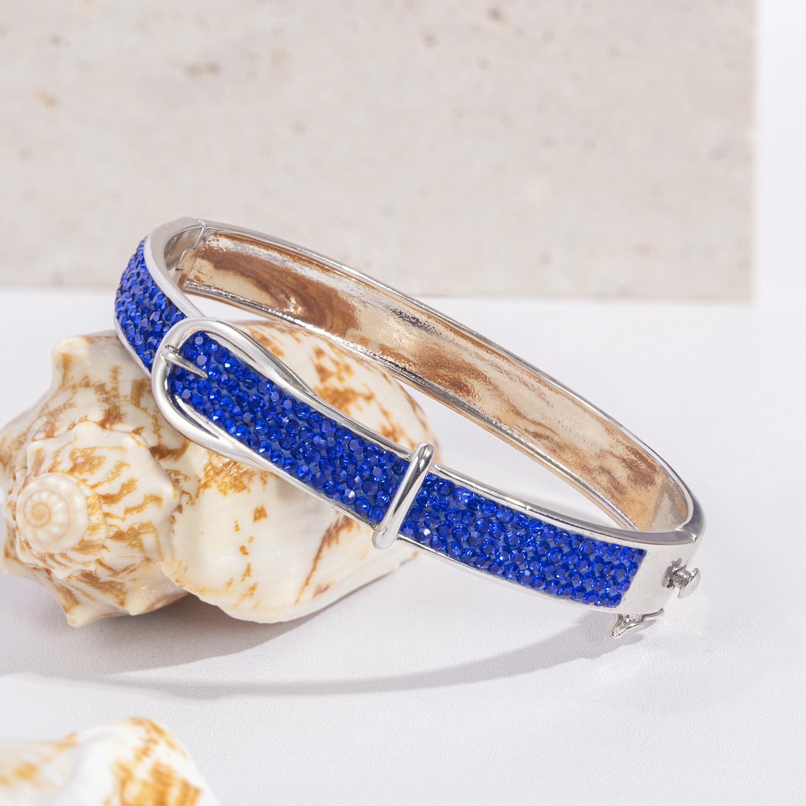 belt shape blue crystal paved brass bangle for women men jewelry gifts