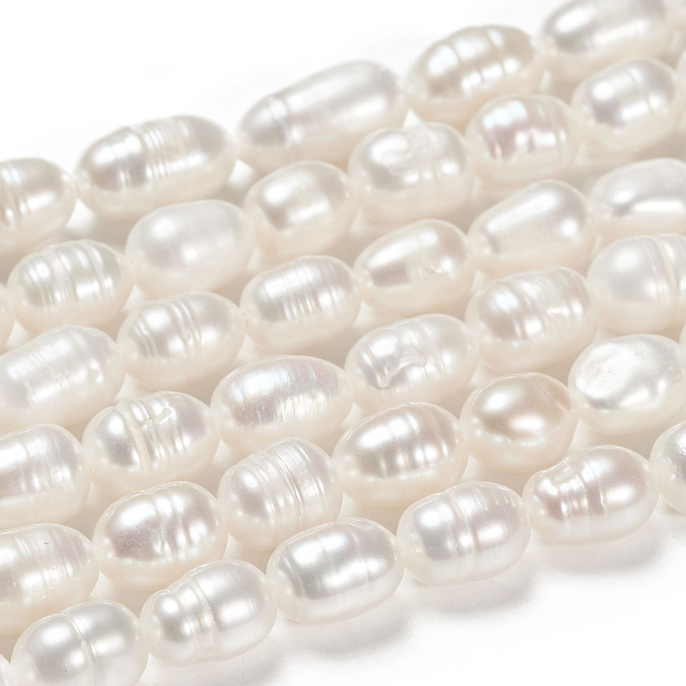 6-7mm full hole oval shape freshwater cultured rice pearl loose beads for wholesale