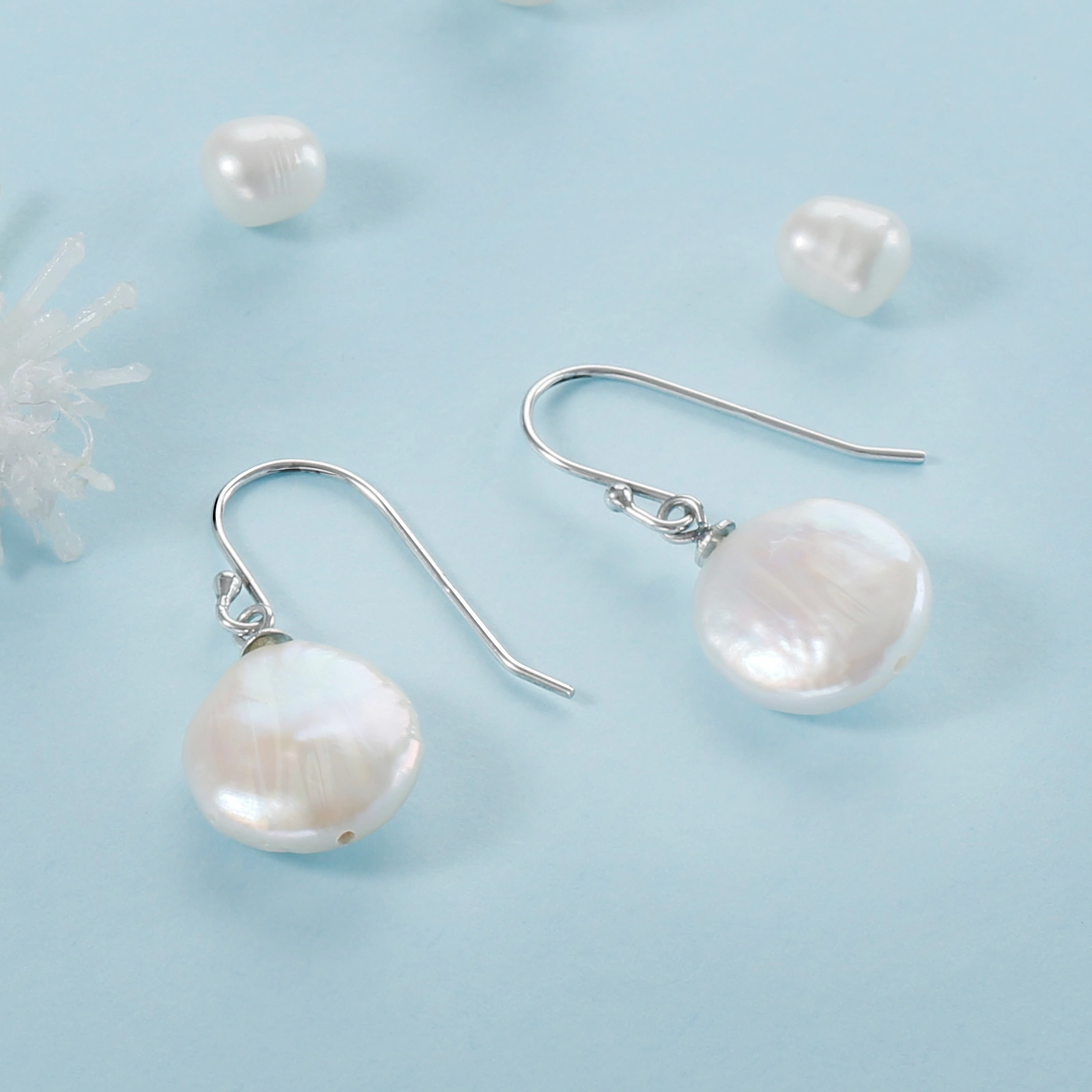 925 sterling silver hook earrings with coin pearl dangle for women girls