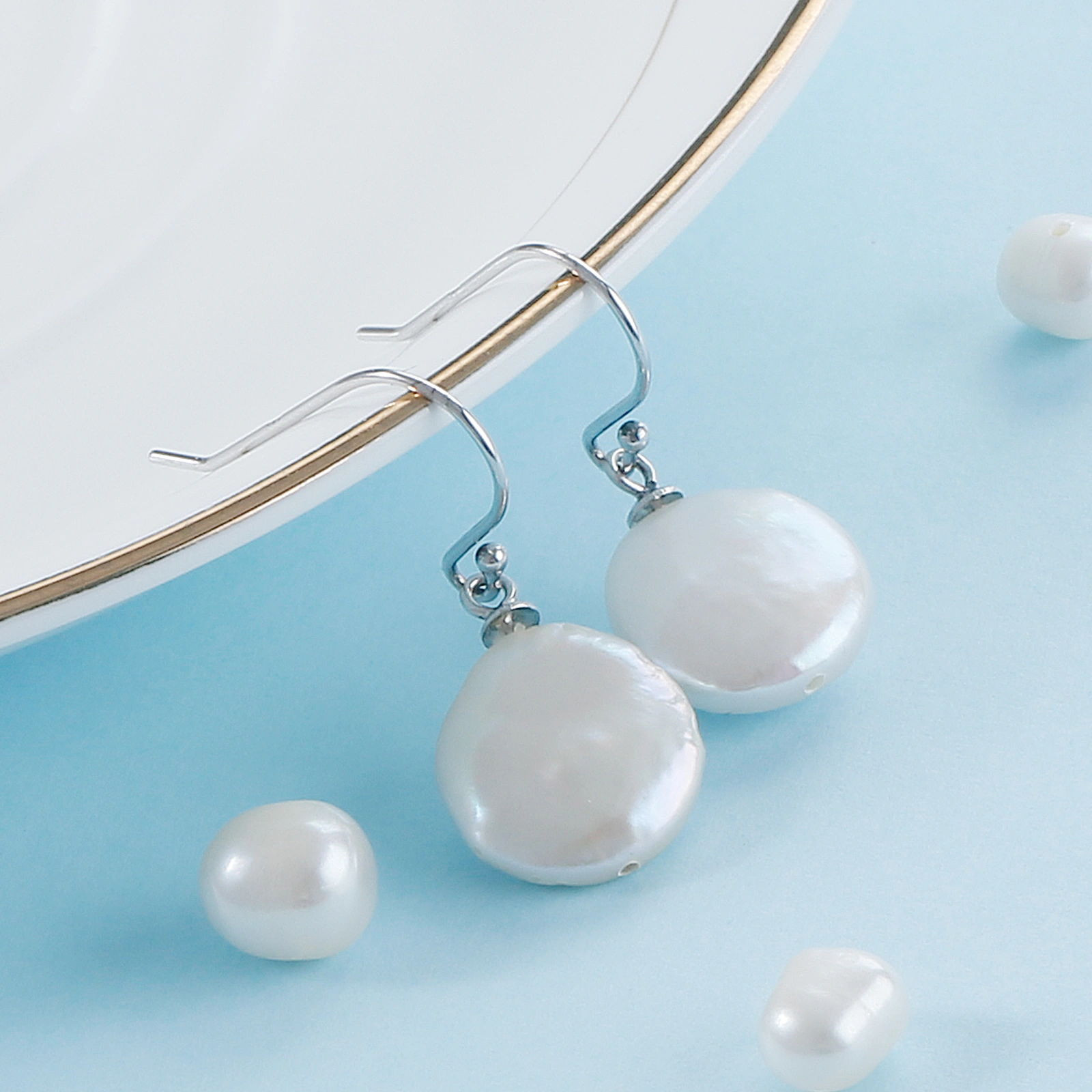 simple freshwater coin pearl drop silver hook earrings graceful women jewelry