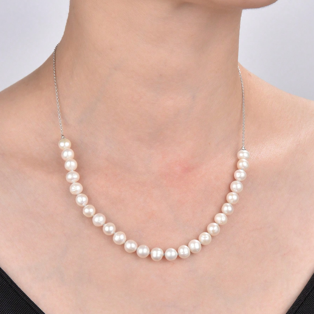 Freshwater cultured pearl with sterling silver necklace fashion jewelry