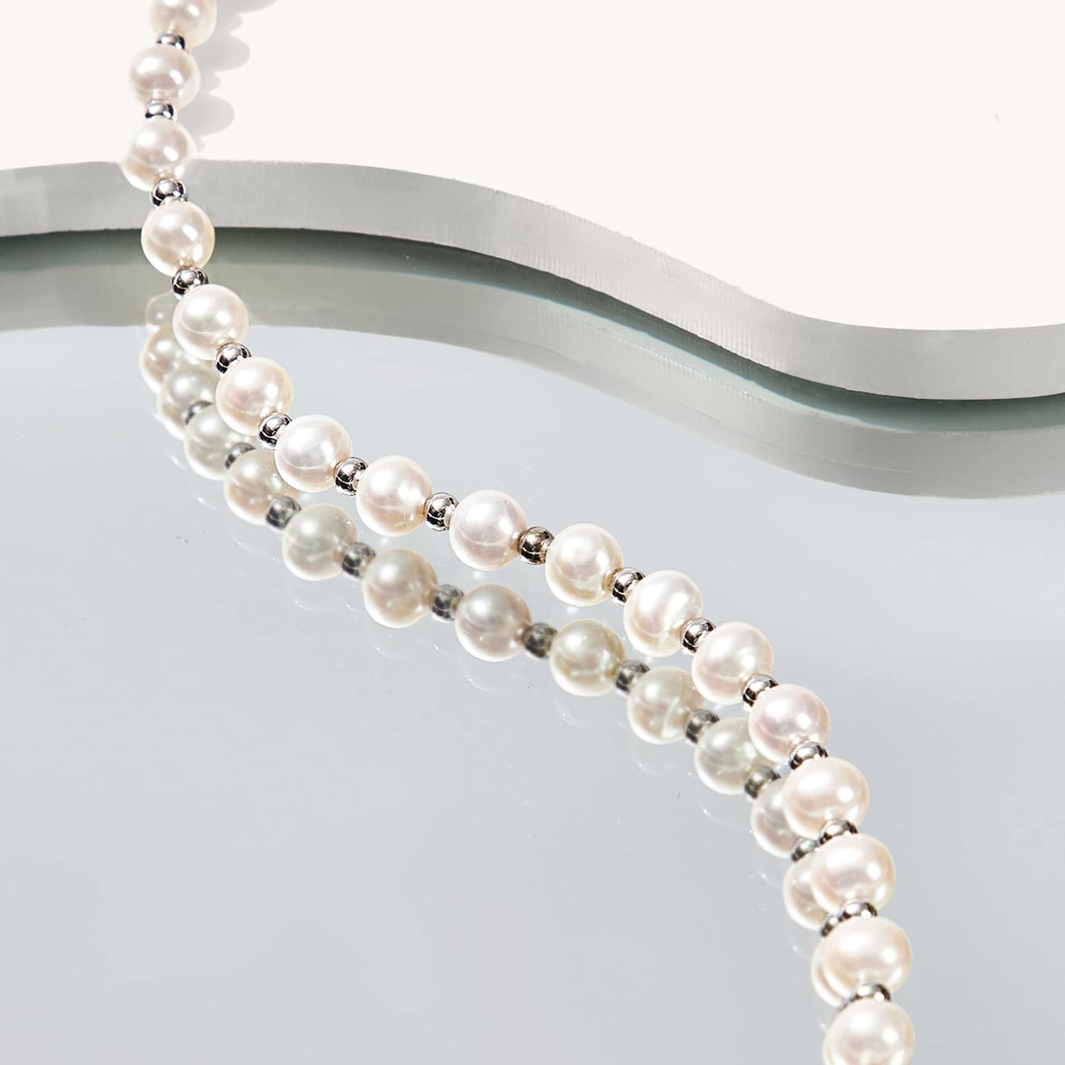 6-7mm freshwater round pearl fashion simple silver necklace for women