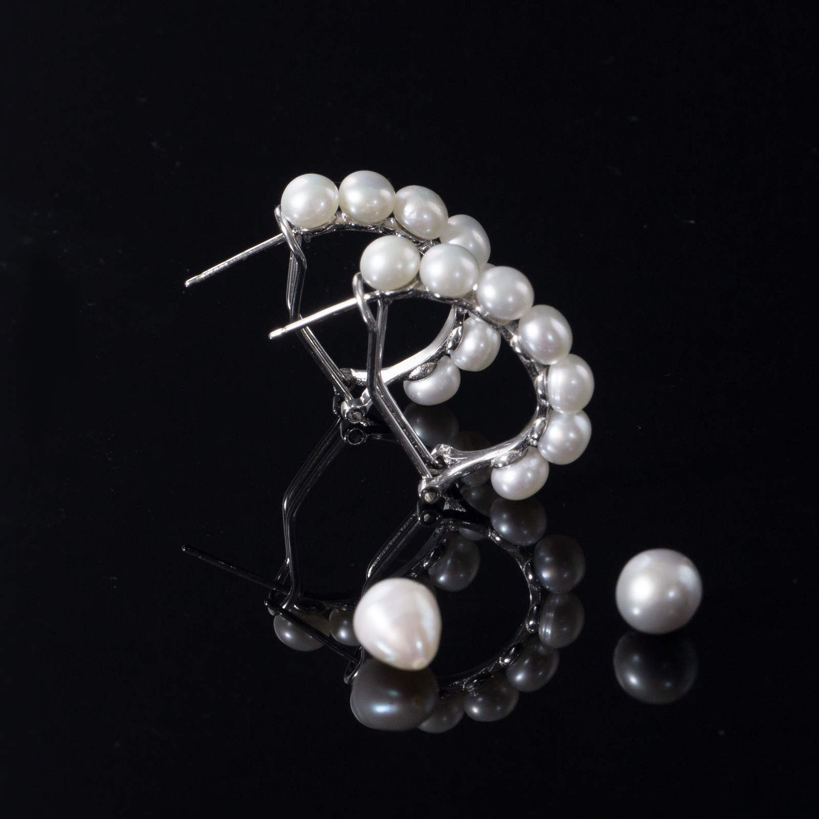 white pearl silver omega earrings graceful women's jewelry